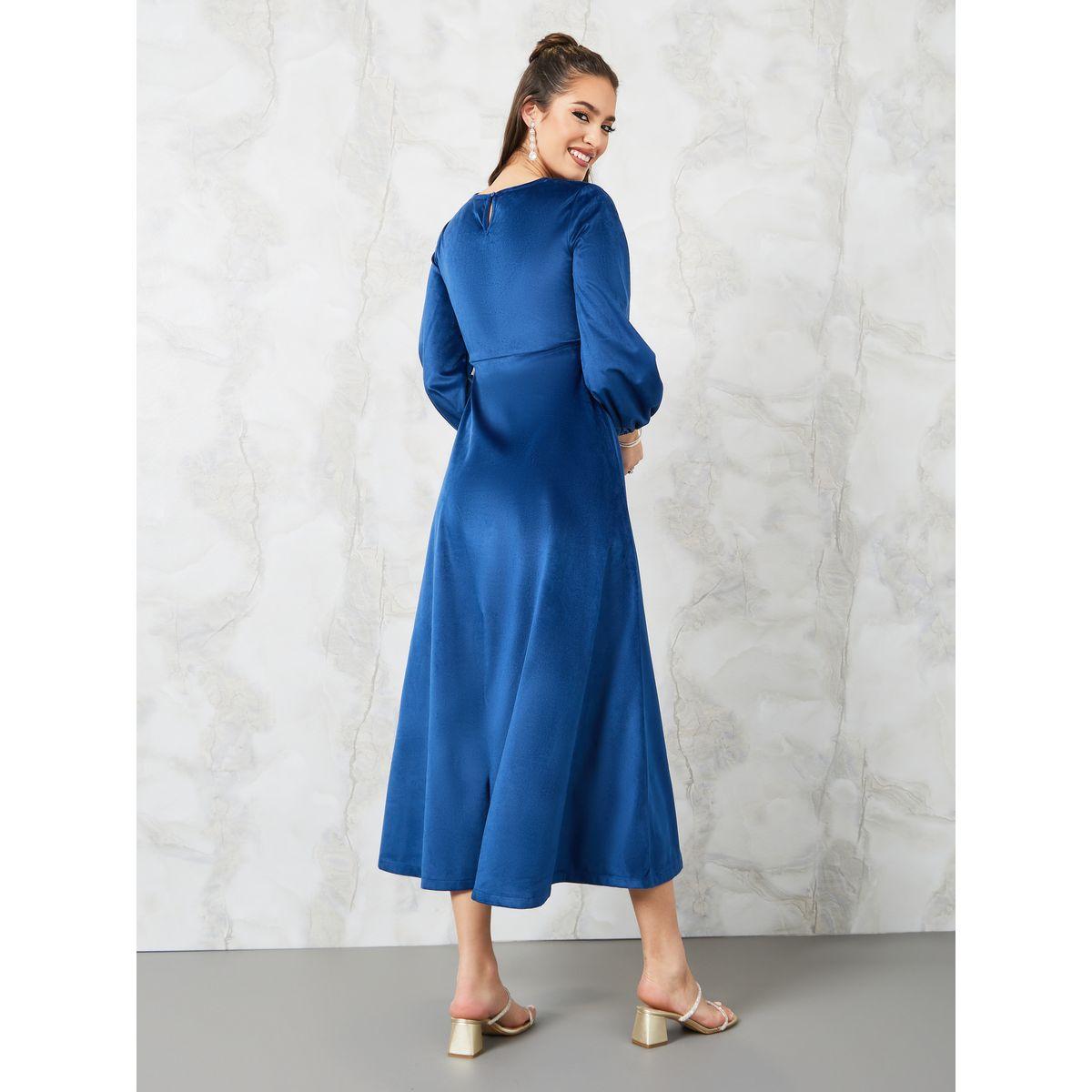 Styli Cuffed Volume Sleeve Solid A-Line Midi Dress-women-clothing-dresses-image-4