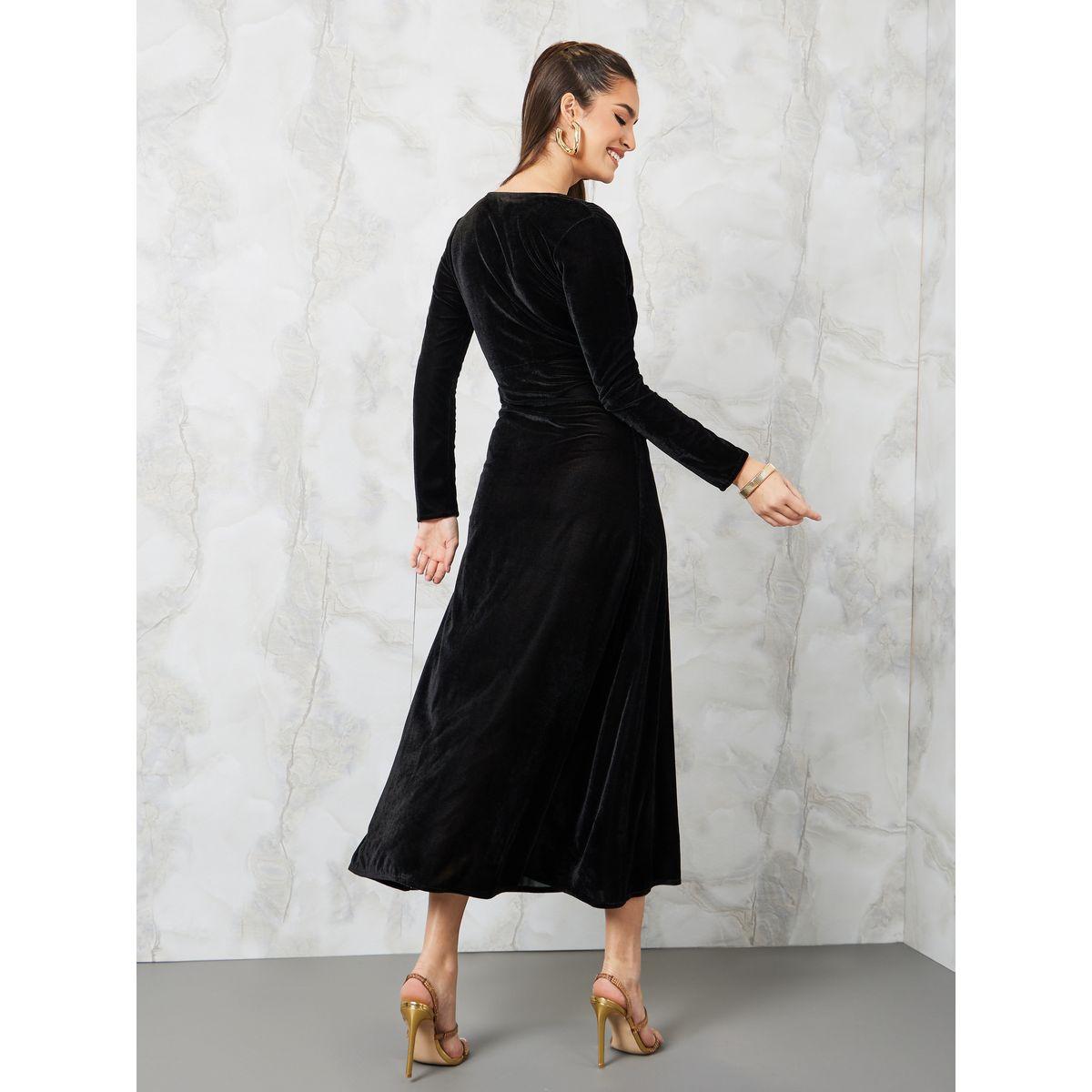 Styli Velvet V Neck A-Line Maxi Dress-women-clothing-dresses-image-4