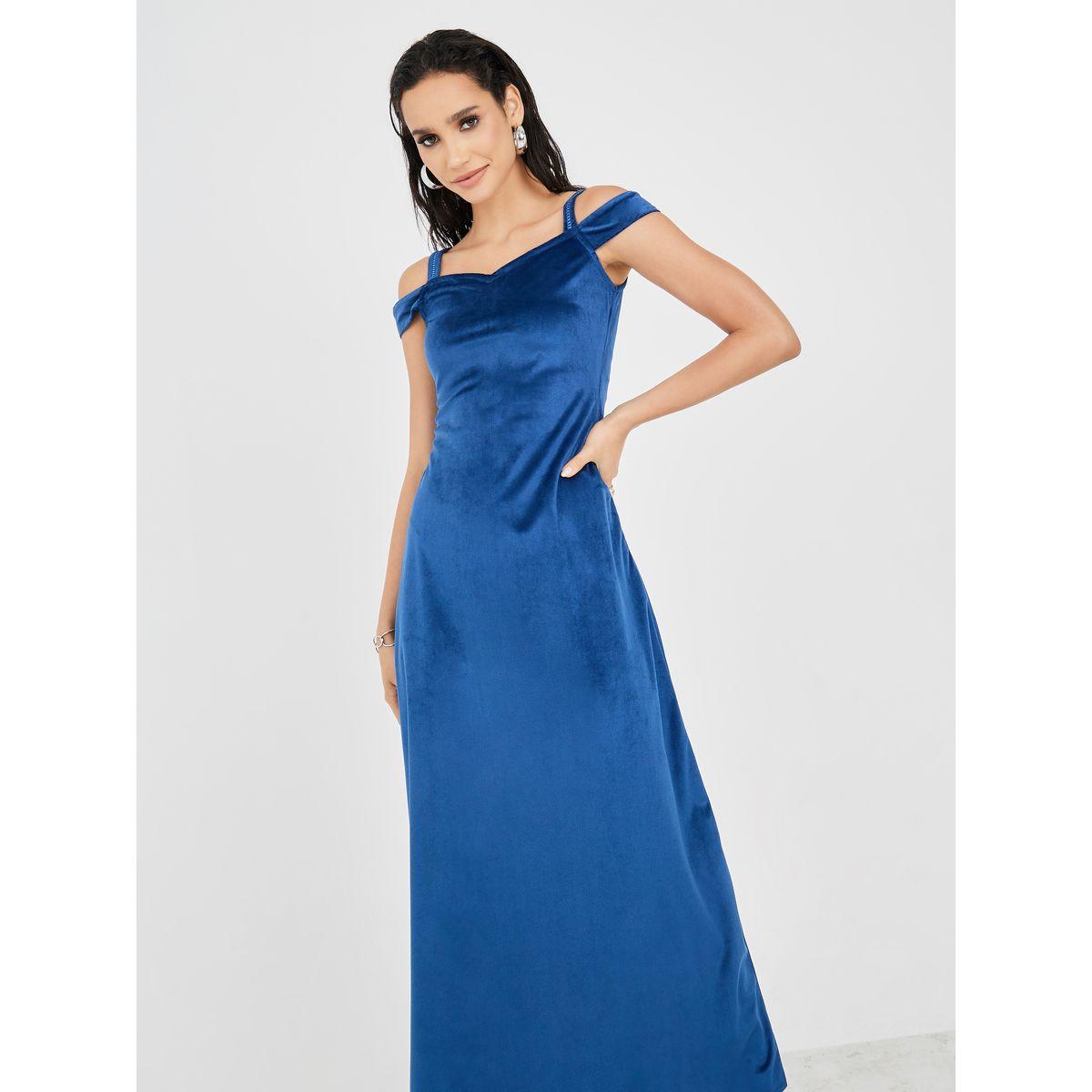 Styli Velvet Cold Shoulder Sleeve A-Line Maxi Dress-women-clothing-dresses-image-2
