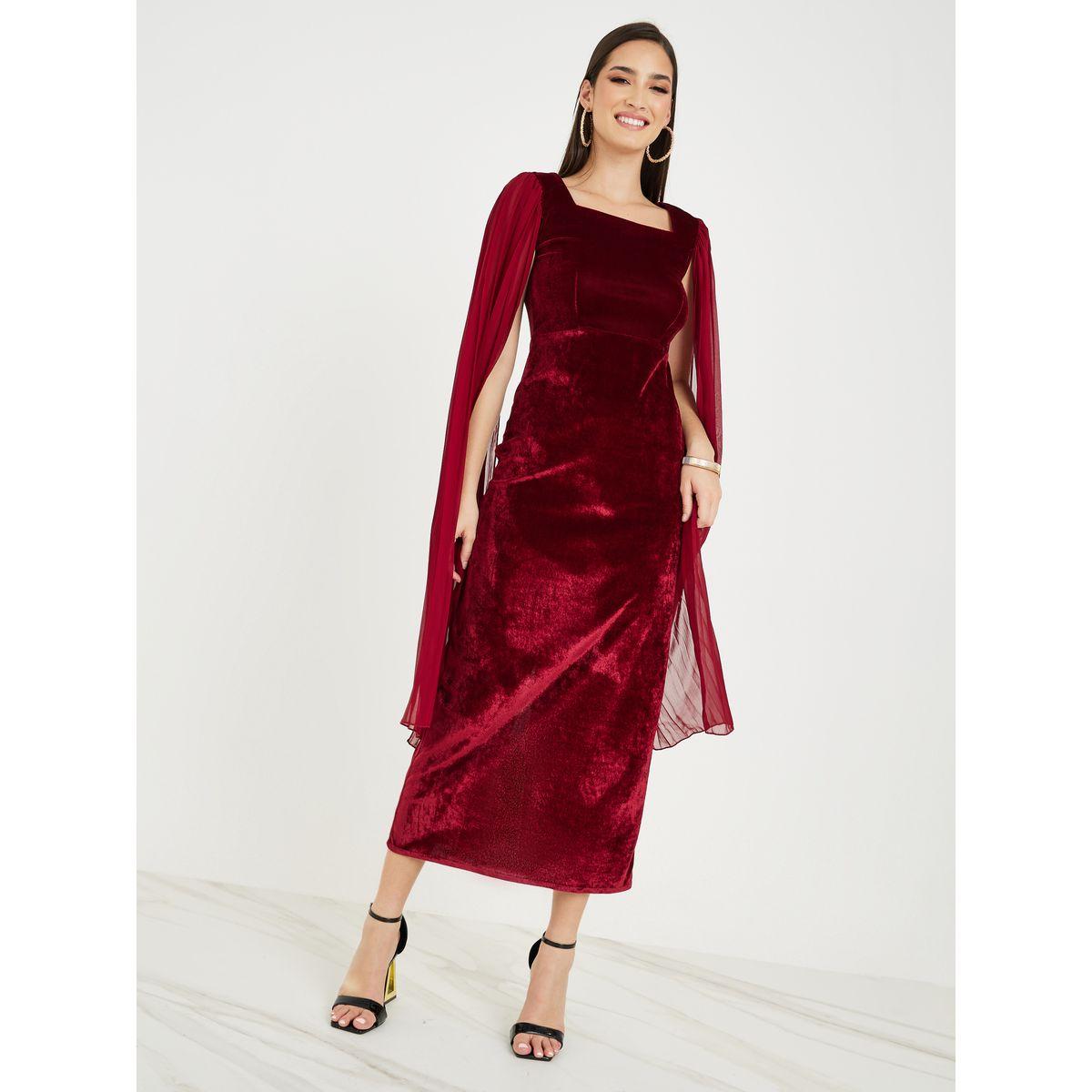 فستان ميدي مخمل بأكمام مشقوقة-women-clothing-dresses-image-2