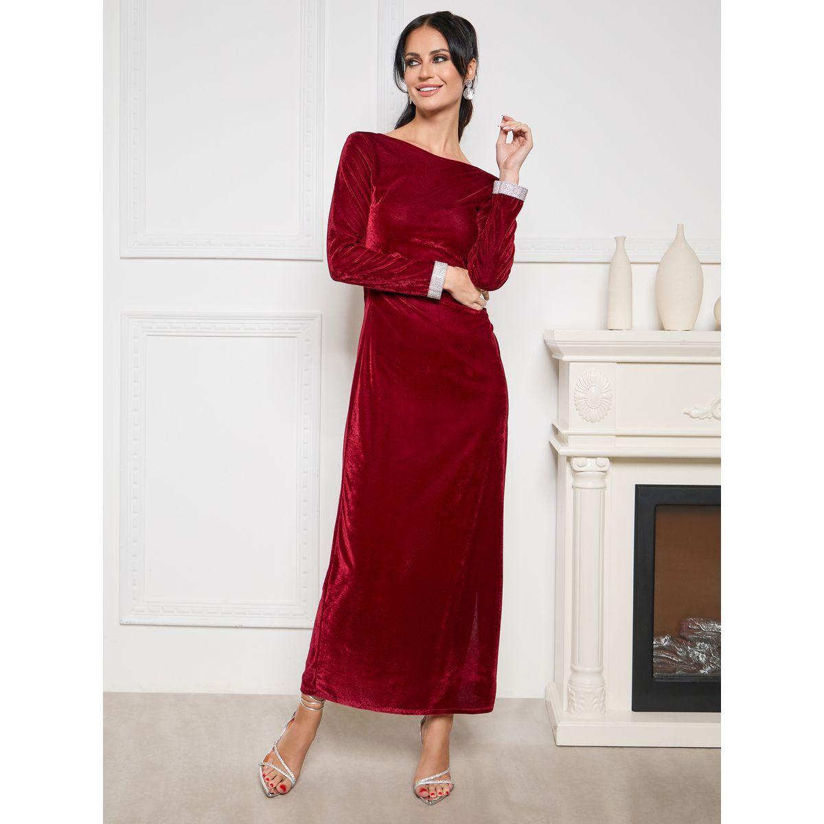 فستان طويل مخمل بحافة واسعة-women-clothing-dresses-image-1