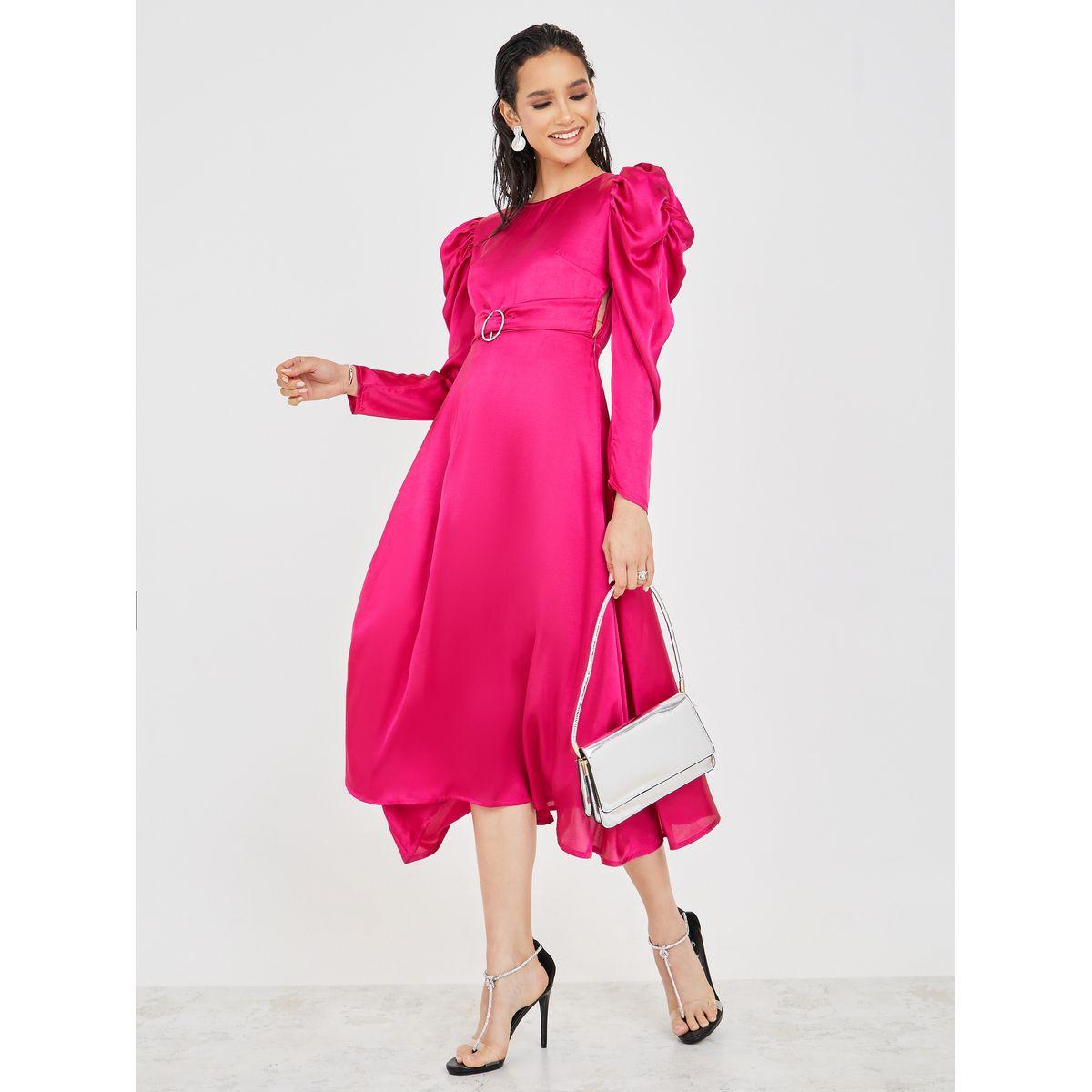 فستان ميدي باكمام منفوخة-women-clothing-dresses-image-1