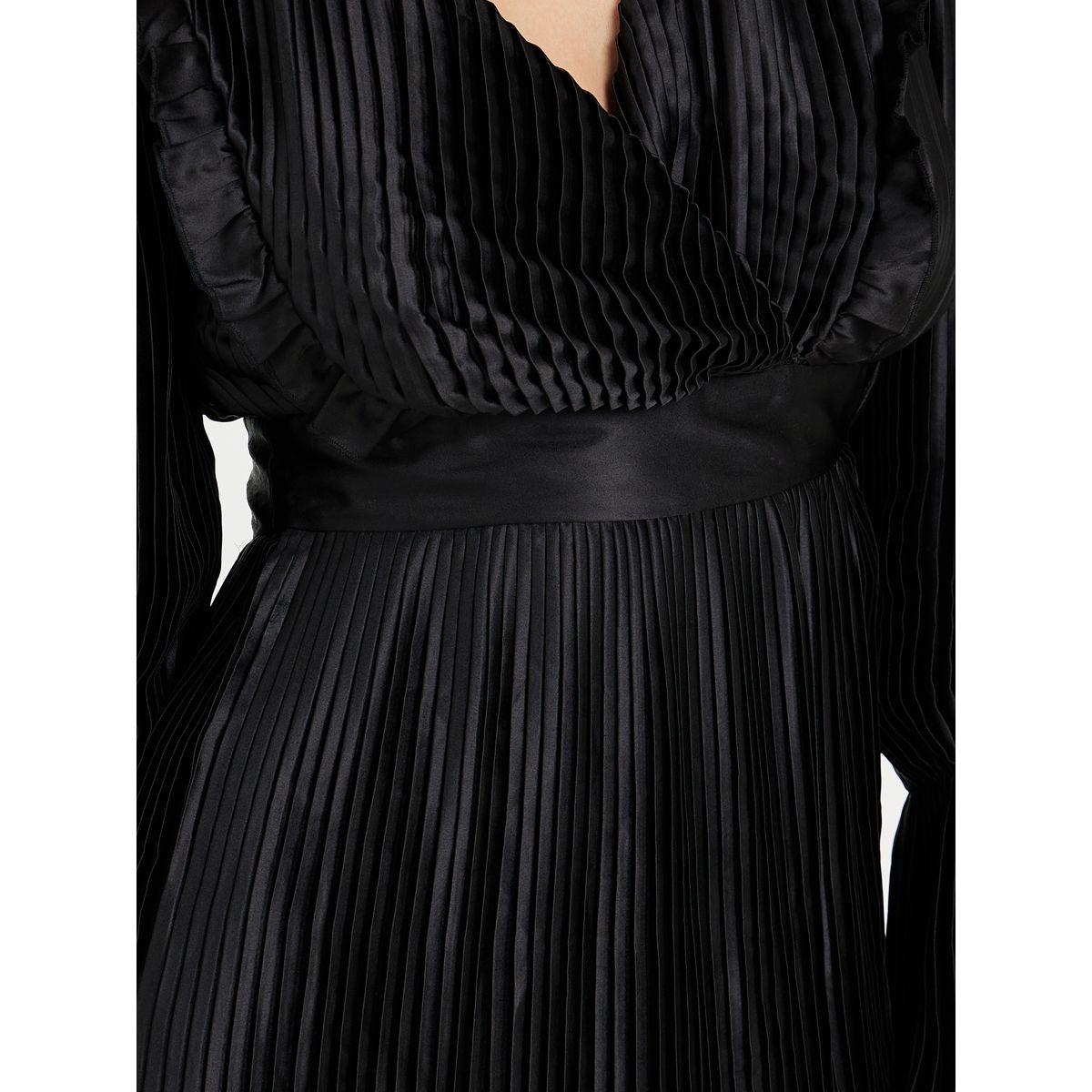 Styli Wrap Front Pleated A-Line Midi Dress with Bell Sleeve-women-clothing-dresses-image-3