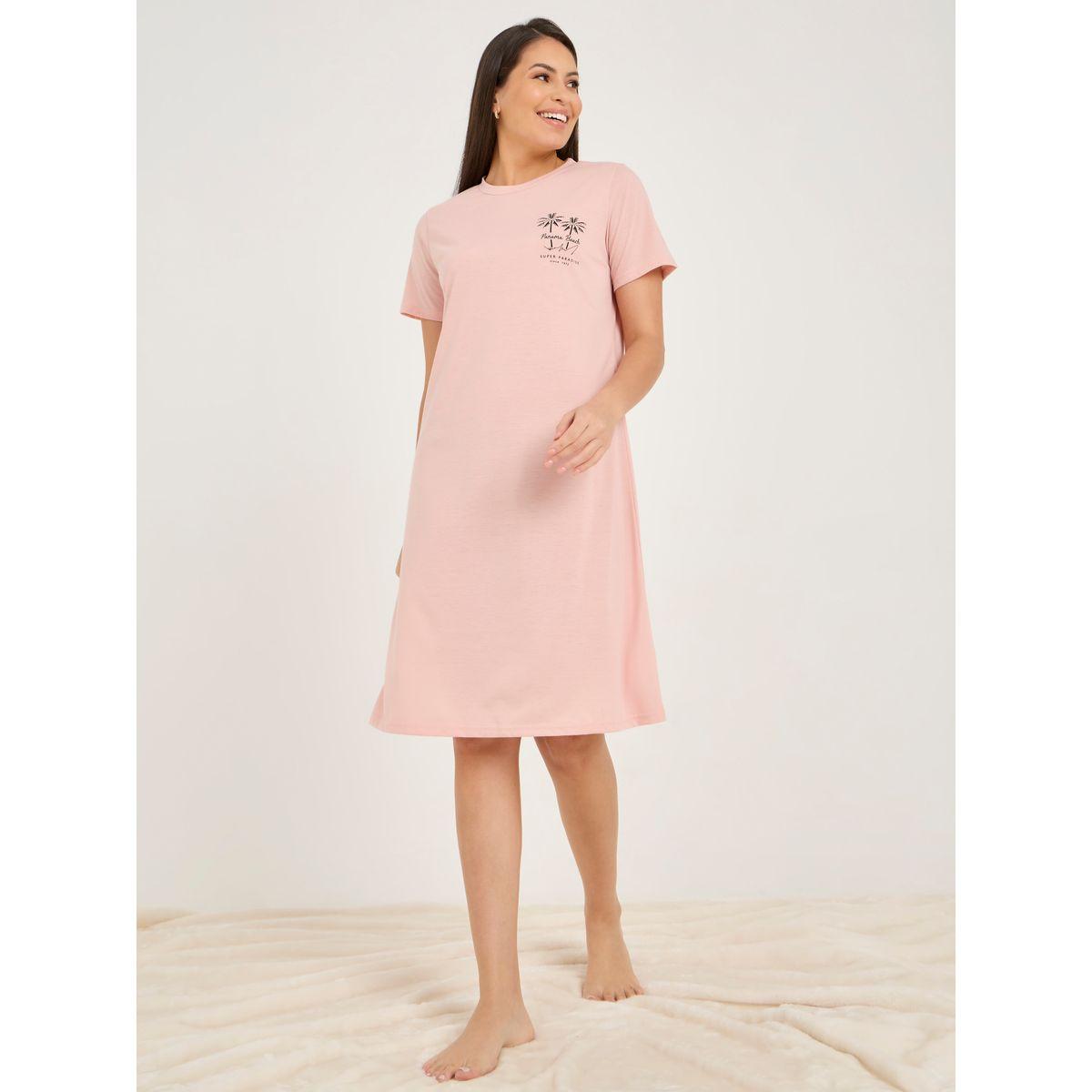 Styli Unwind Pack of 2 - Graphic & All Over Print Sleep T-Shirt Dress-women-clothing-nightwear-nighties-image-2
