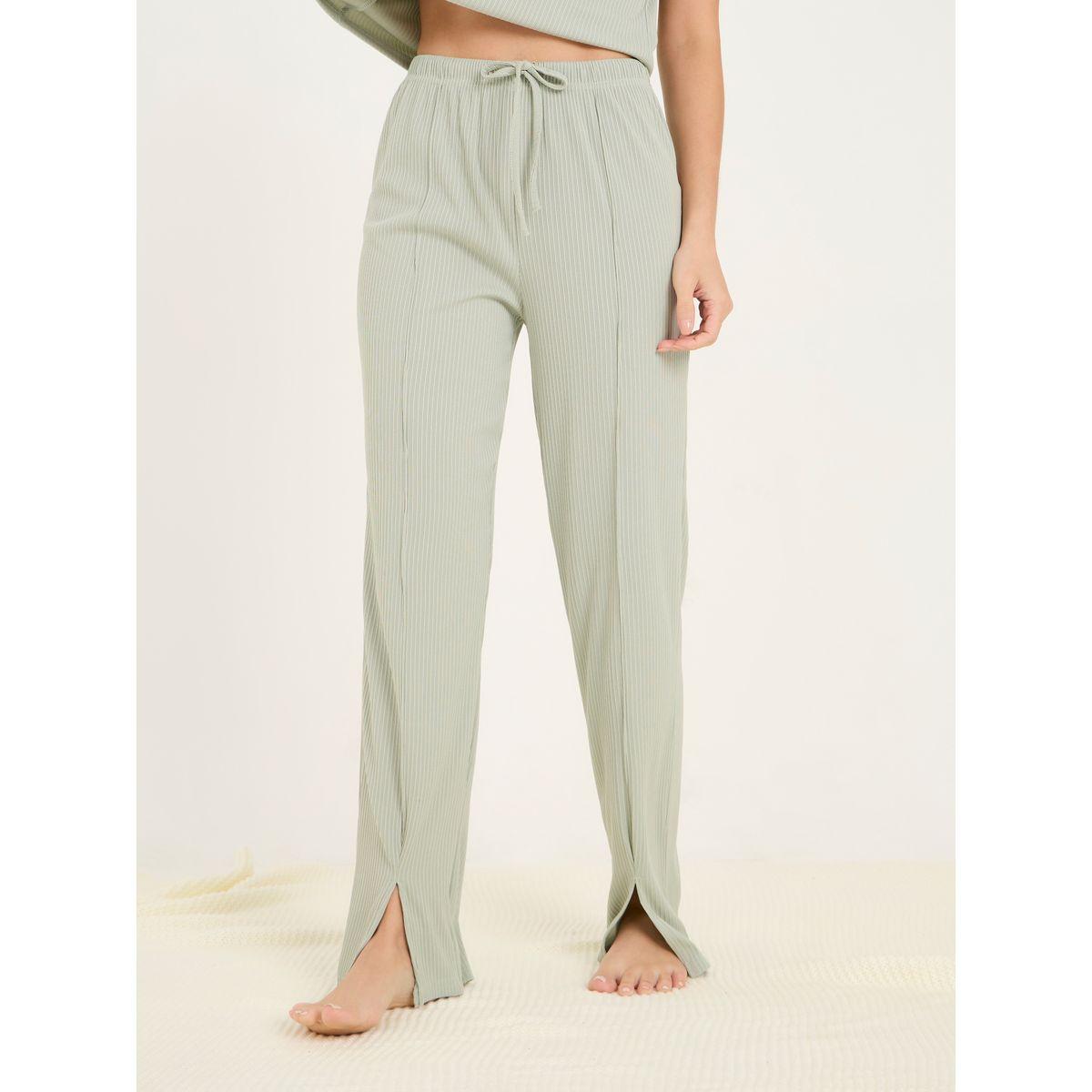 Styli Unwind Solid Ribbed T-Shirt & Exposed Seam Front Slit Pyjama Set-women-clothing-nightwear-pyjamas-longsets-image-4