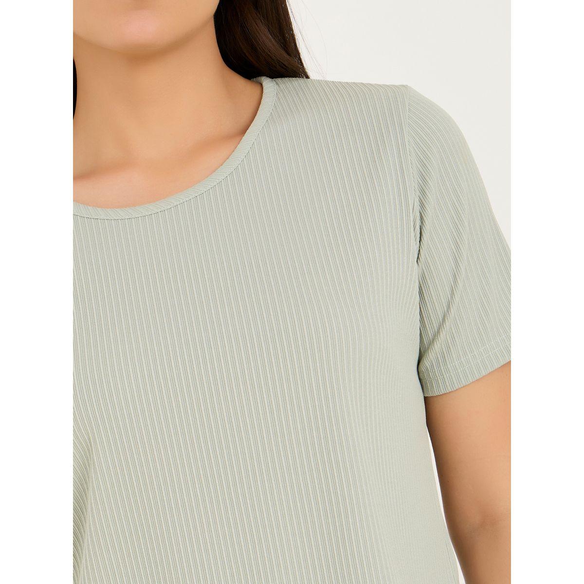 Styli Unwind Solid Ribbed T-Shirt & Exposed Seam Front Slit Pyjama Set-women-clothing-nightwear-pyjamas-longsets-image-5