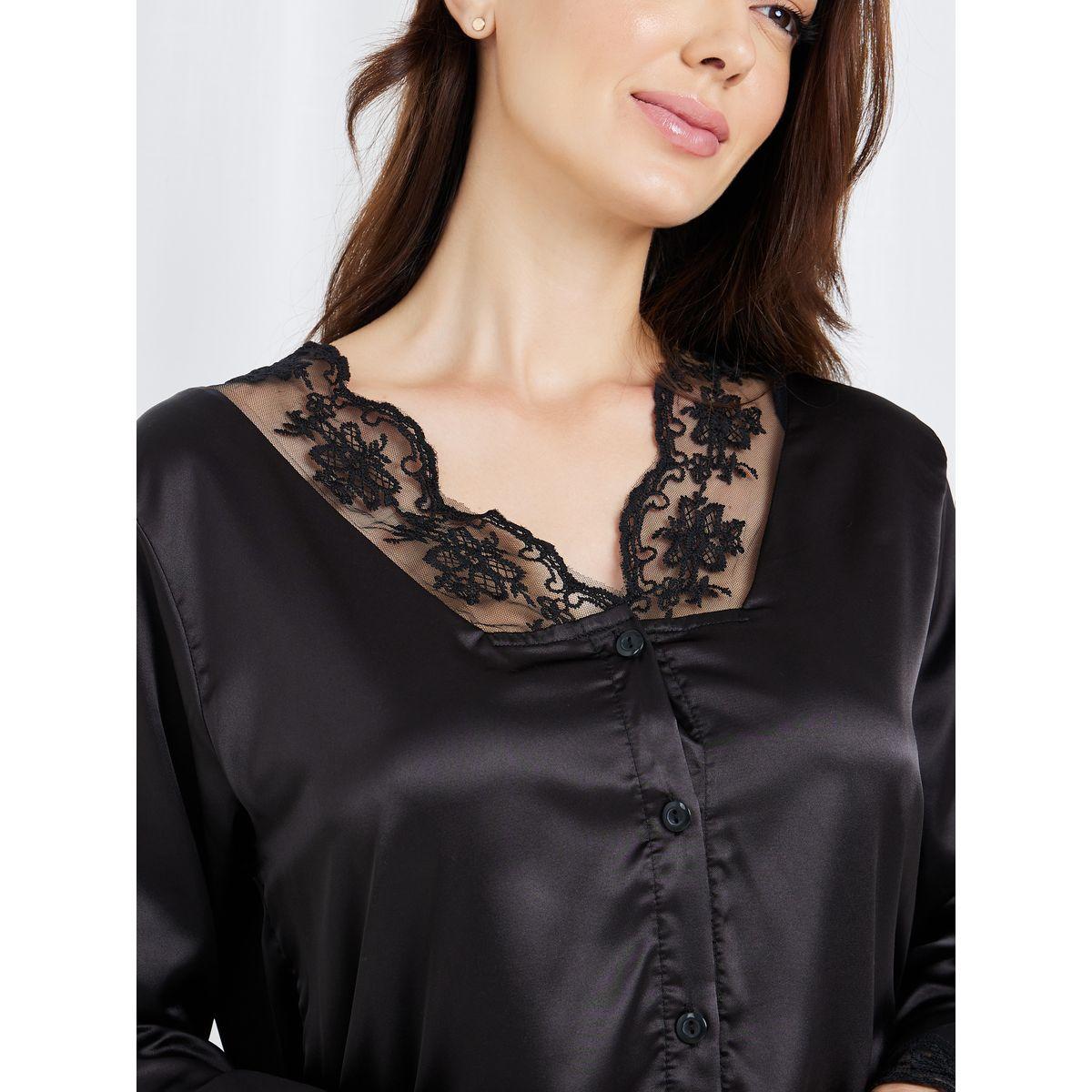 Styli Unwind Floral Embroidered Lace Edge Trim Satin Shirt & Pyjama Set-women-clothing-nightwear-pyjamas-longsets-image-4