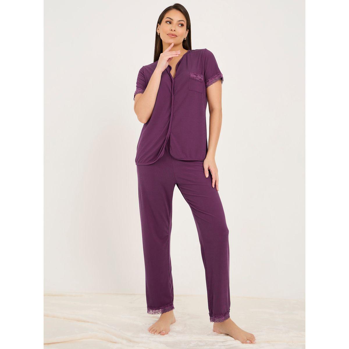 Styli Unwind Ribbed Lace Trim Shirt & Pyjama Set-women-clothing-nightwear-pyjamas-longsets-image-1