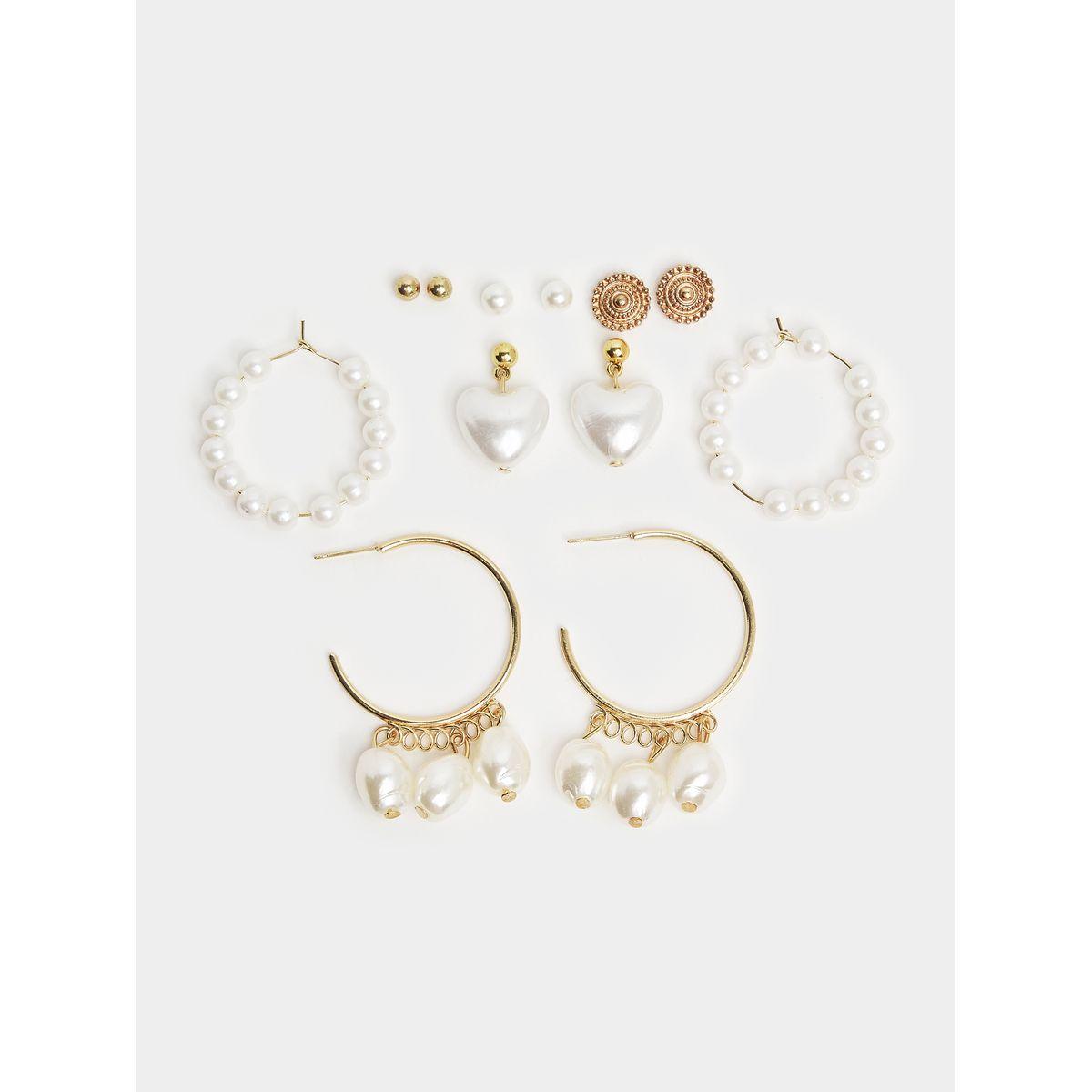 Styli Set of 6 - Faux Pearl Heart Detail Earrings-women-watchesandjewellery-jewellery-earrings-image-1