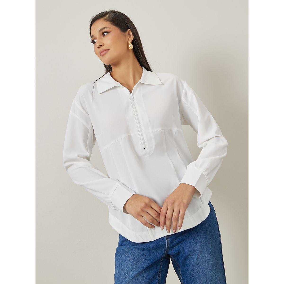 Styli Half Zip Panel Detail Regular Fit Shirt-women-clothing-shirtsandblouses-shirts-image-2