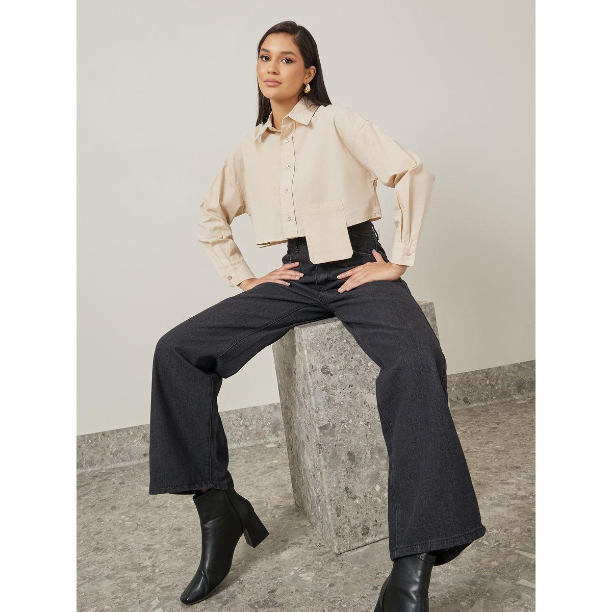 Styli Asymmetric Pocket Detail Crop Boxy Shirt-women-clothing-shirtsandblouses-shirts-image-1