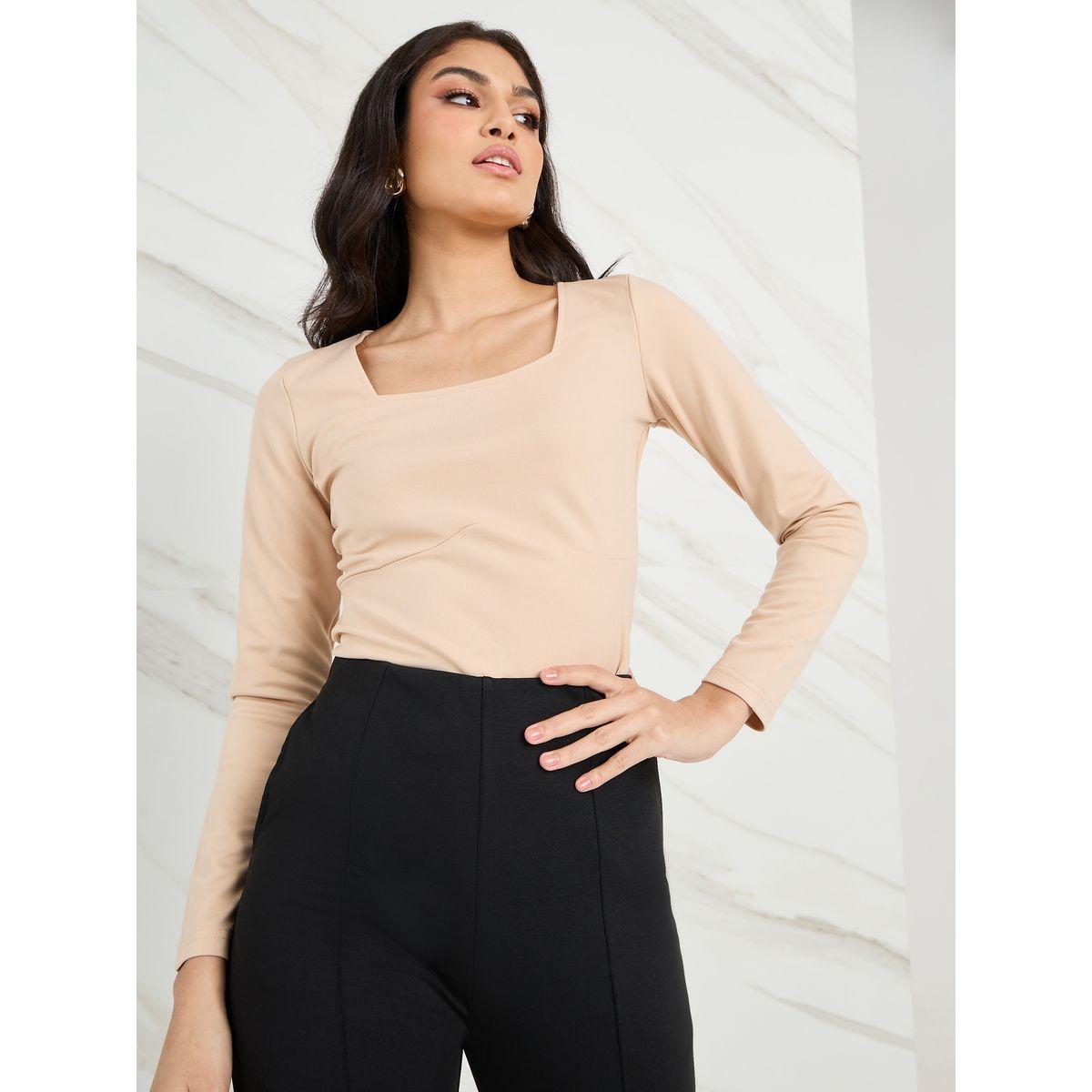 بلوزة محبوكة بياقة واسعة-women-clothing-shirtsandblouses-blouses-image-1