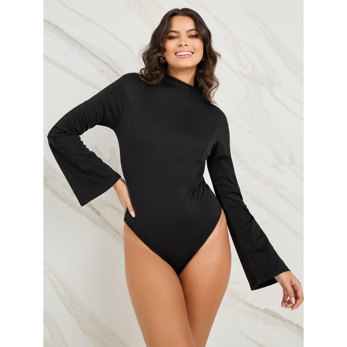 Styli Drape Neck Bodysuit with Flute Sleeve-women-clothing-tshirts-image-3