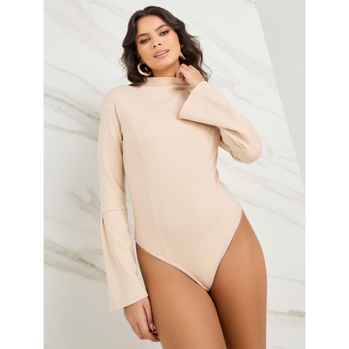 Styli Drape Neck Bodysuit with Flute Sleeve-women-clothing-tshirts-image-1