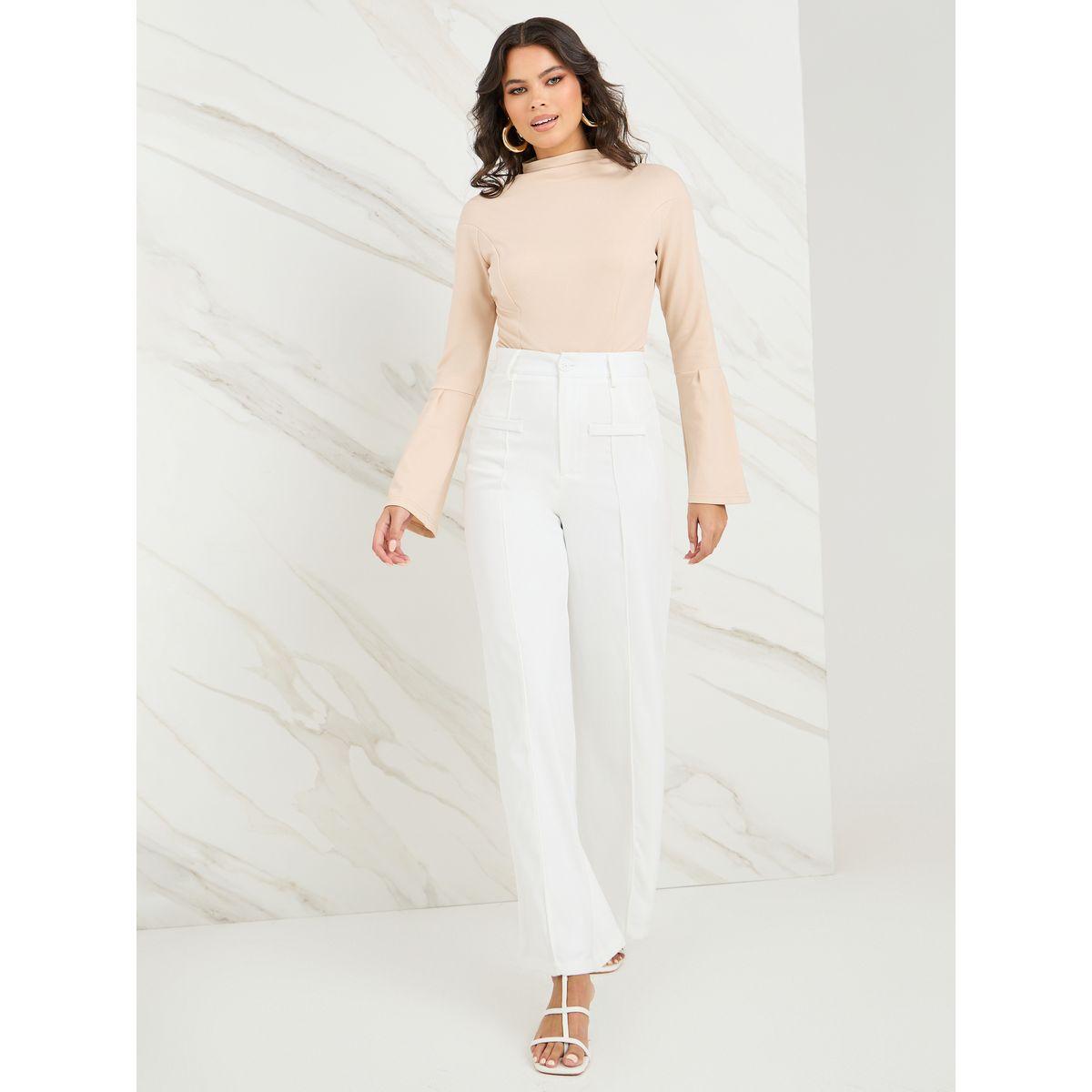 Styli Drape Neck Bodysuit with Flute Sleeve-women-clothing-tshirts-image-2