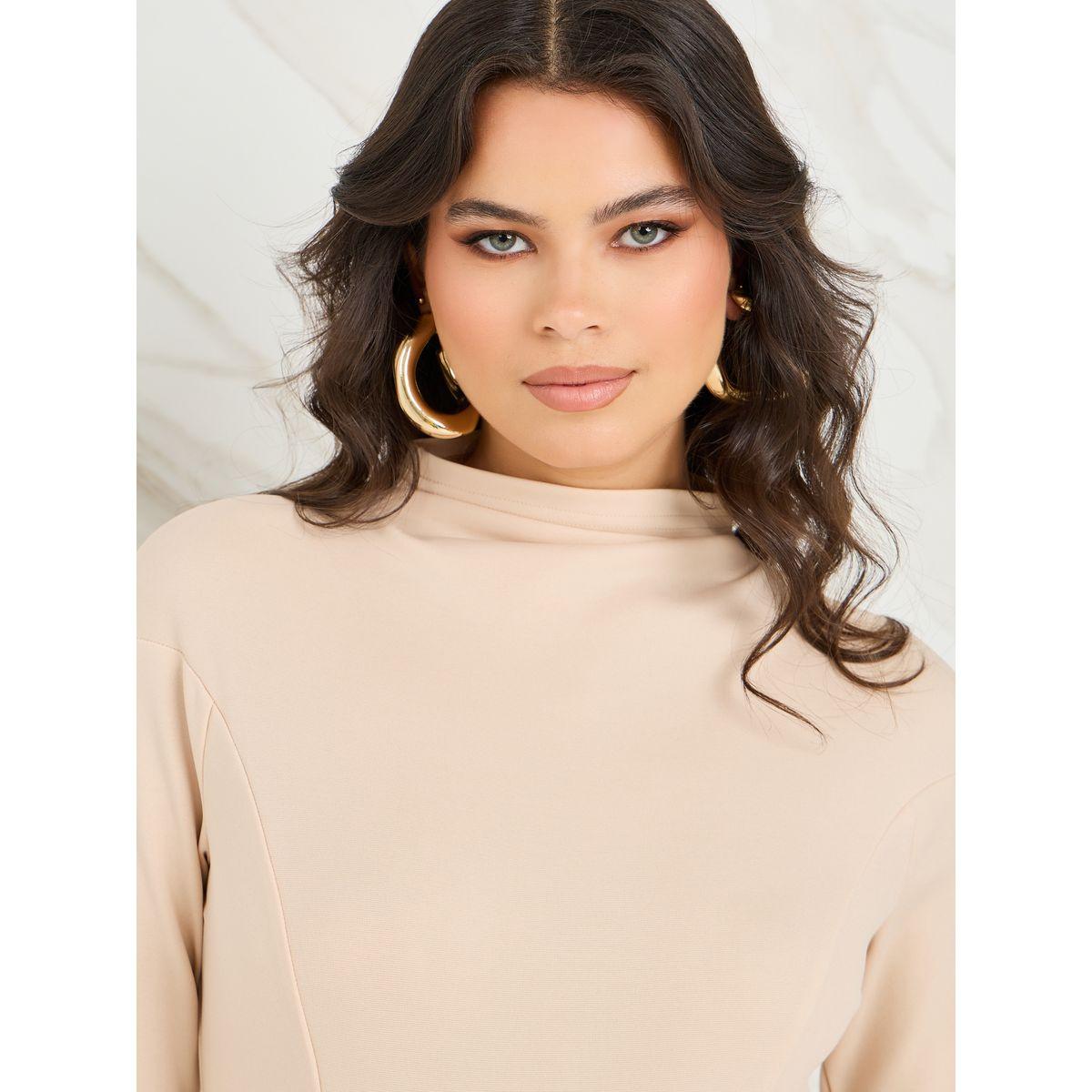 Styli Drape Neck Bodysuit with Flute Sleeve-women-clothing-tshirts-image-4