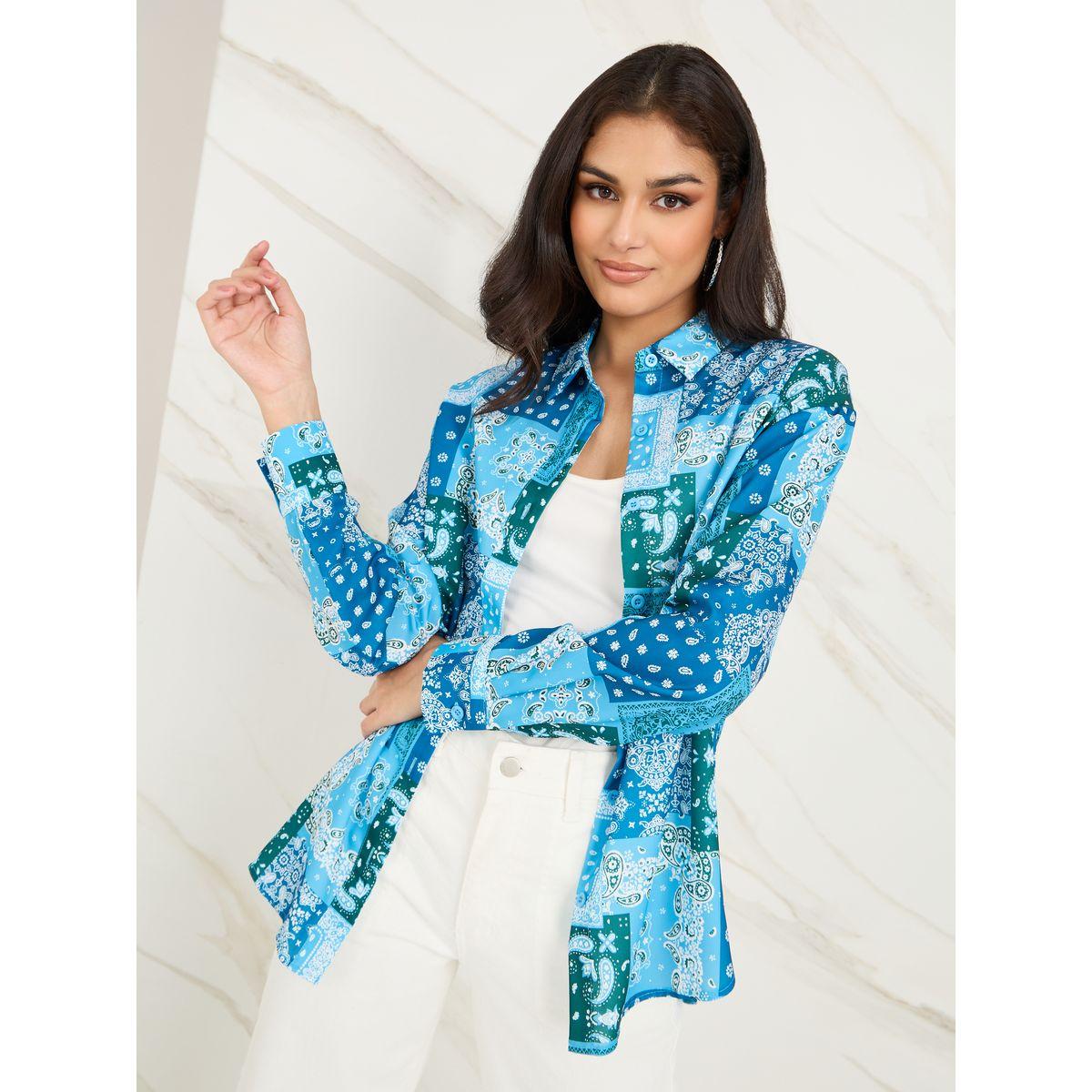 Styli Paisley Print Button Through Longline Shirt-women-clothing-shirtsandblouses-shirts-image-1