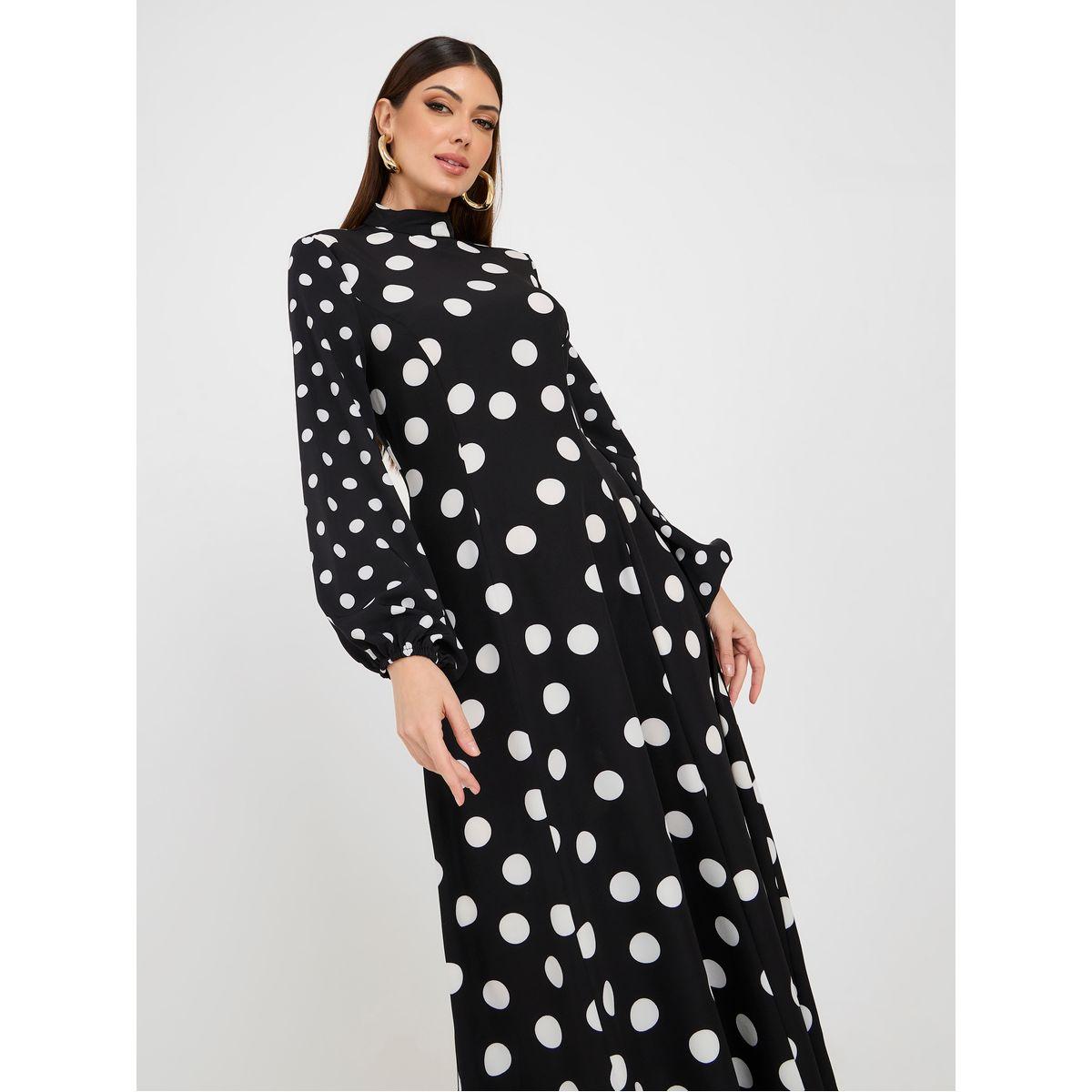 Styli Polka Dot High Neck A-Line Maxi Dress-women-clothing-dresses-image-2