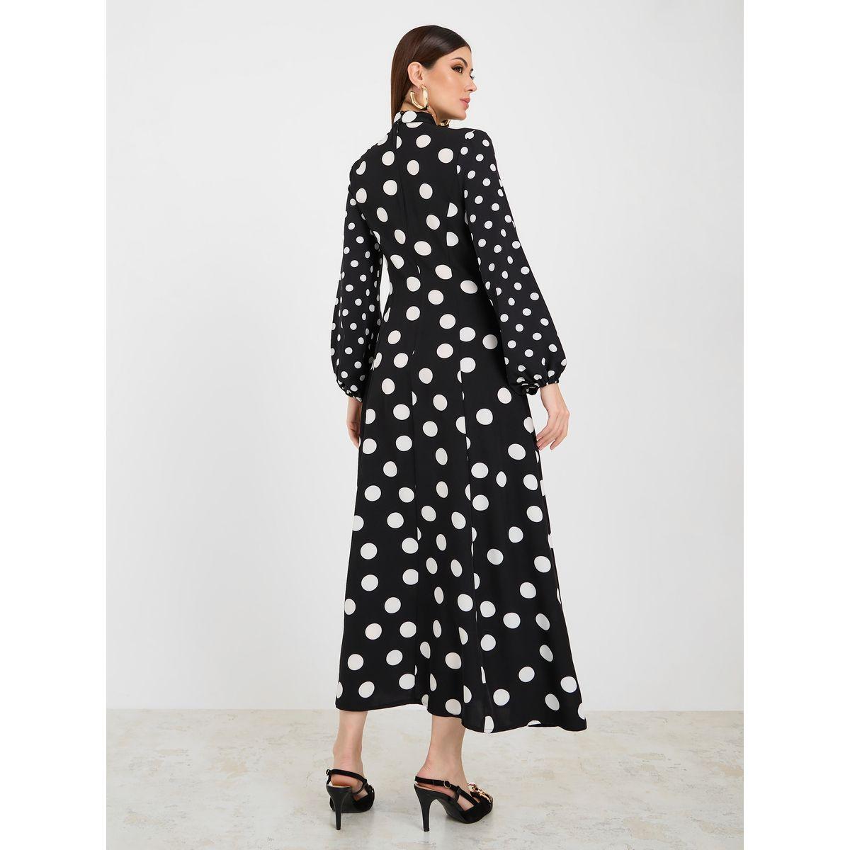 Styli Polka Dot High Neck A-Line Maxi Dress-women-clothing-dresses-image-4