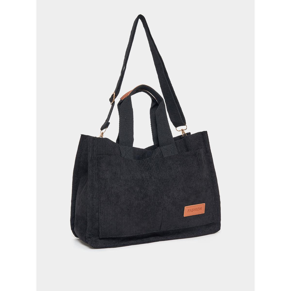 Styli Patch Design Ribbed Tote Bag-women-bagsandwallets-handbags-image-1