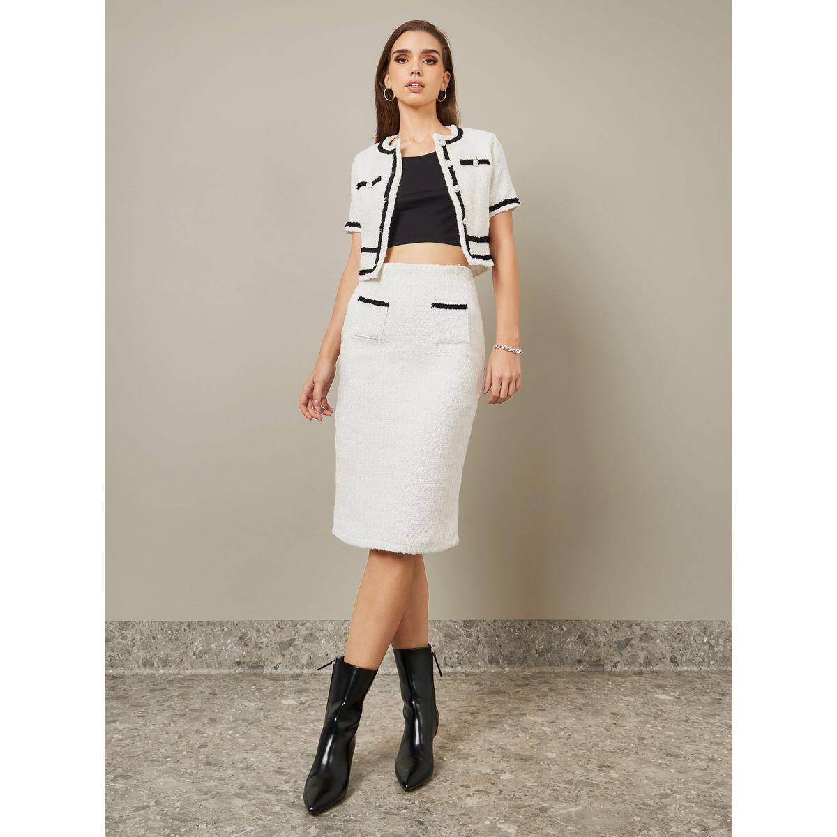 Styli Tweed Knee Length Skirt with Slit-women-clothing-bottoms-skirts-image-2