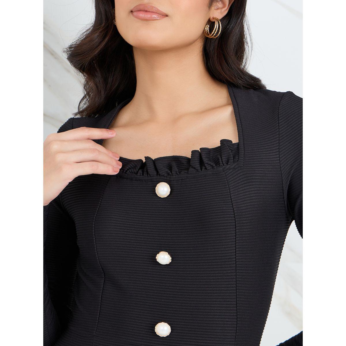 Styli Square Neck Button Detail Bodycon Midi Dress-women-clothing-dresses-image-3