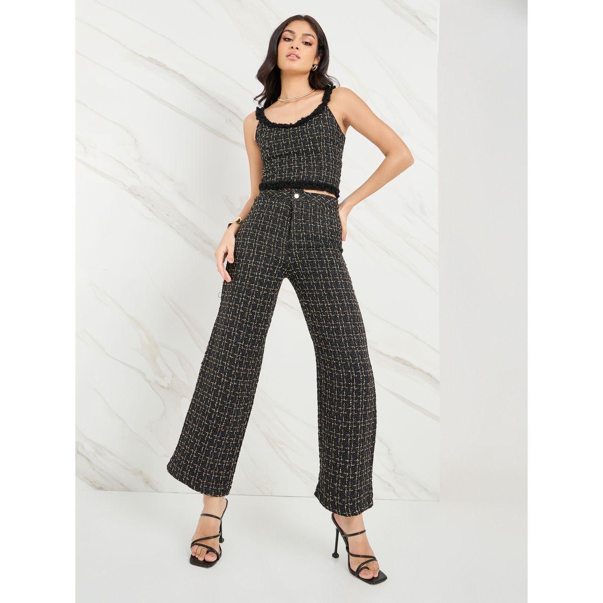 Styli High Rise Tweed Lurex Flared Trouser-women-clothing-bottoms-trousers-image-2