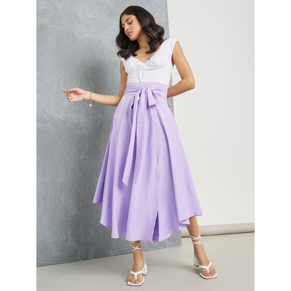 Styli Solid Flare Midi Skirt With Tie Detail-women-clothing-bottoms-skirts-image-1