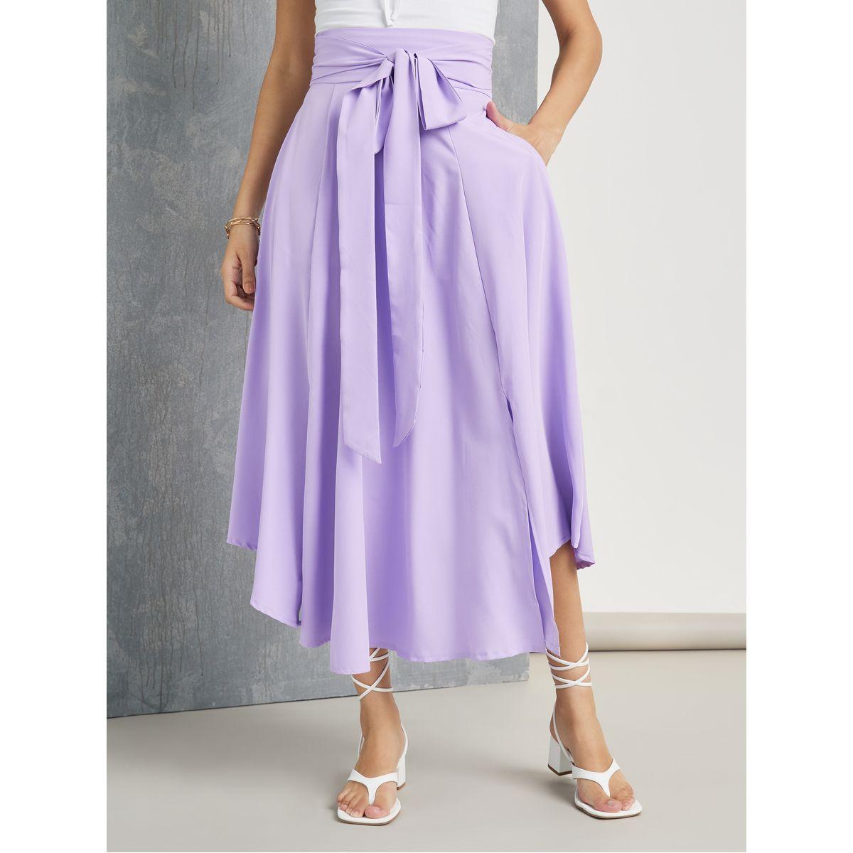Styli Solid Flare Midi Skirt With Tie Detail-women-clothing-bottoms-skirts-image-2