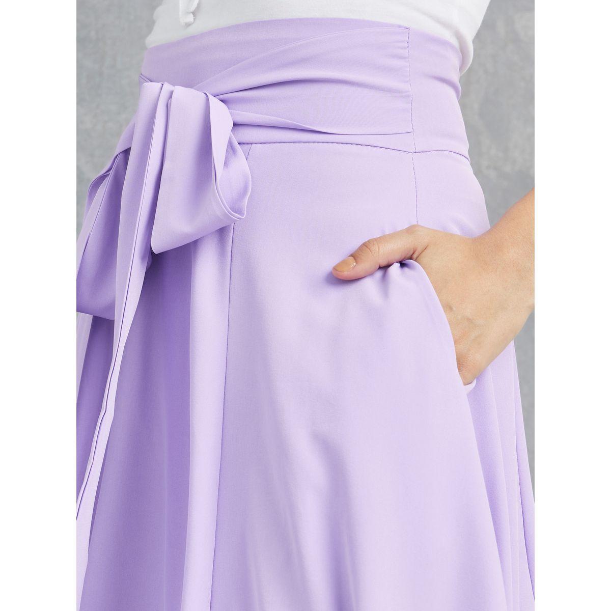 Styli Solid Flare Midi Skirt With Tie Detail-women-clothing-bottoms-skirts-image-3