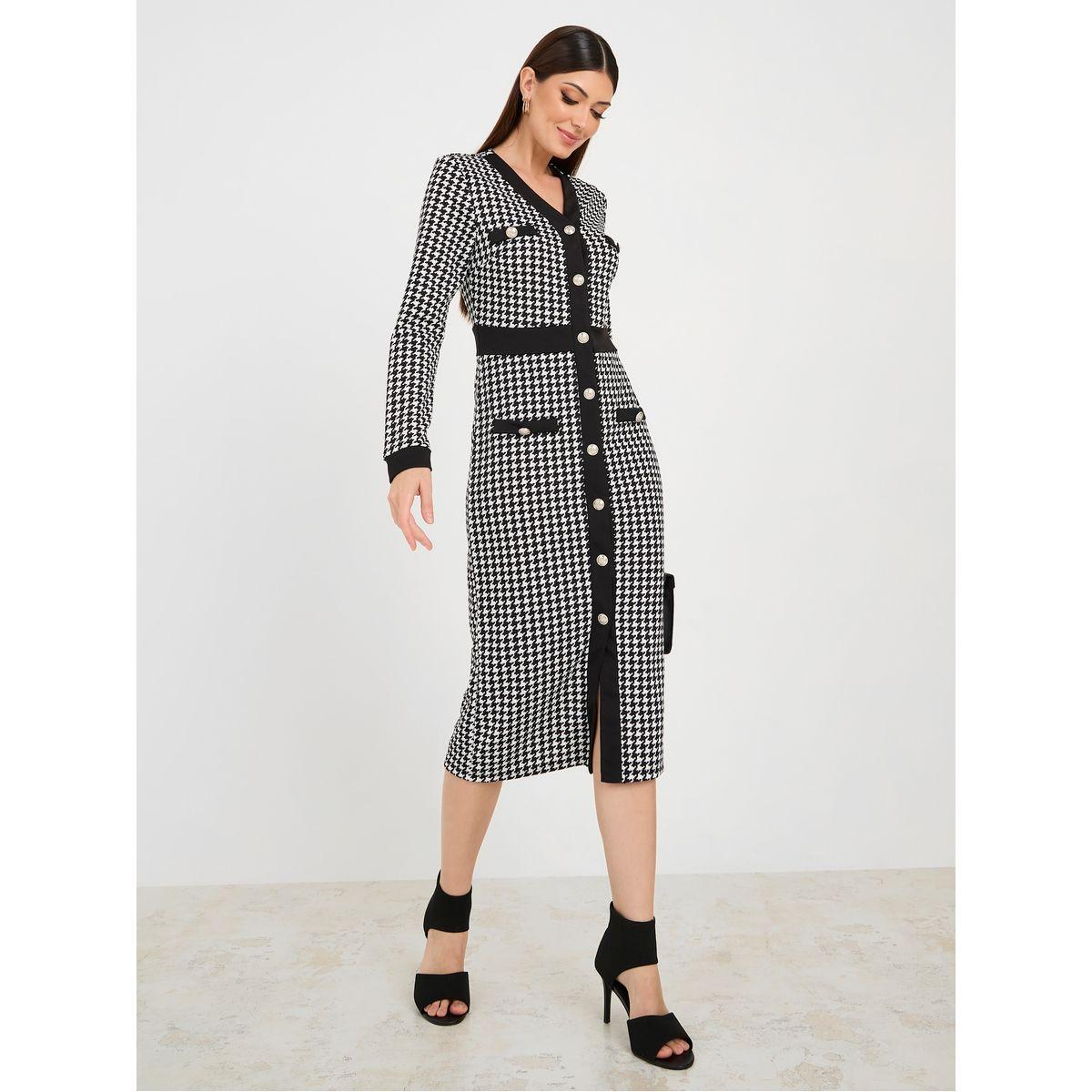 فستان ميدي مطبع بمربعات-women-clothing-dresses-image-1