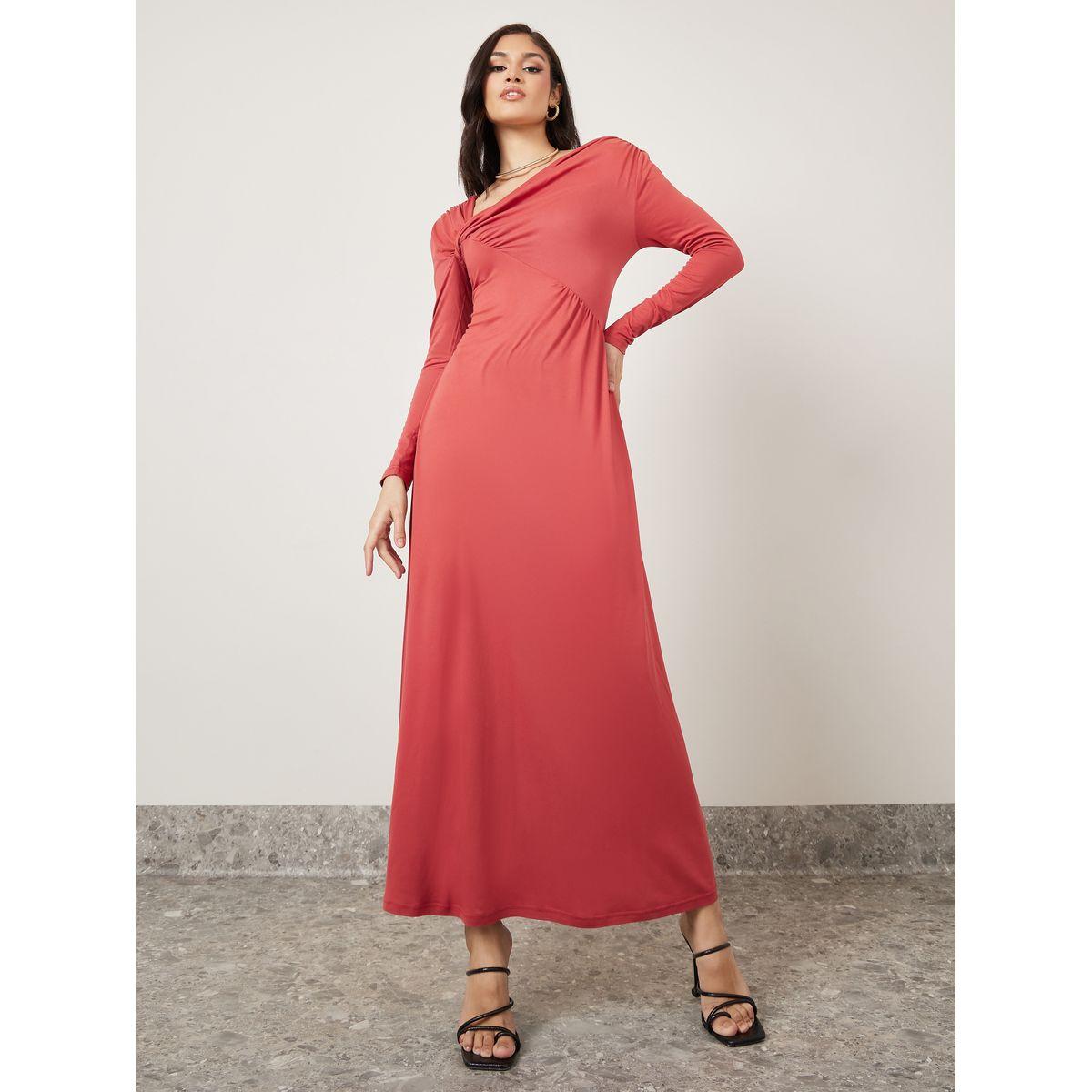 Styli Asymmetric Neck Ruched A-Line Maxi Dress-women-clothing-dresses-image-1