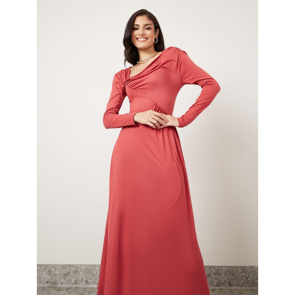 Styli Asymmetric Neck Ruched A-Line Maxi Dress-women-clothing-dresses-image-2
