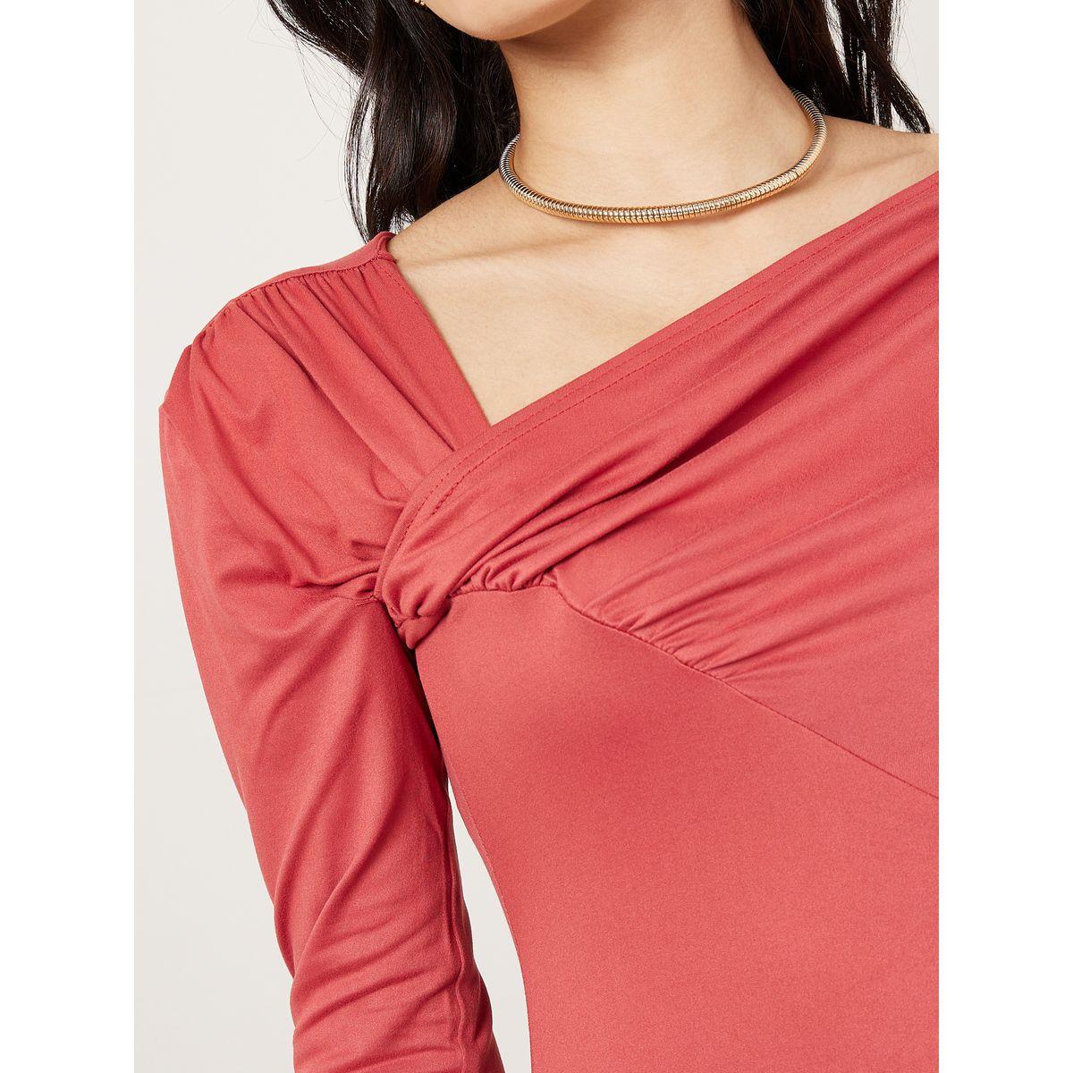 Styli Asymmetric Neck Ruched A-Line Maxi Dress-women-clothing-dresses-image-3