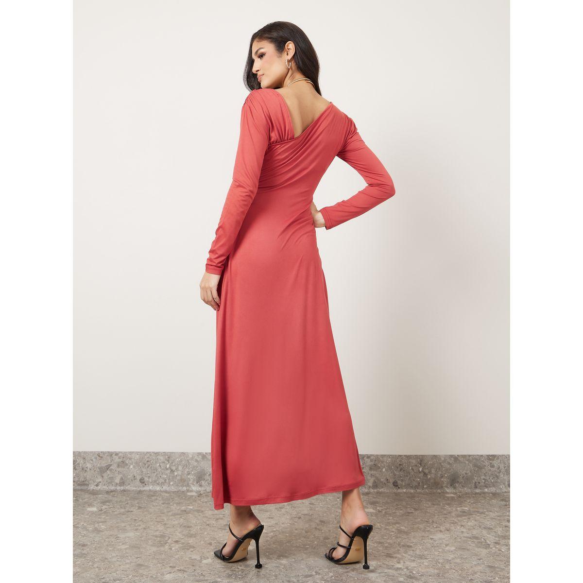 Styli Asymmetric Neck Ruched A-Line Maxi Dress-women-clothing-dresses-image-4
