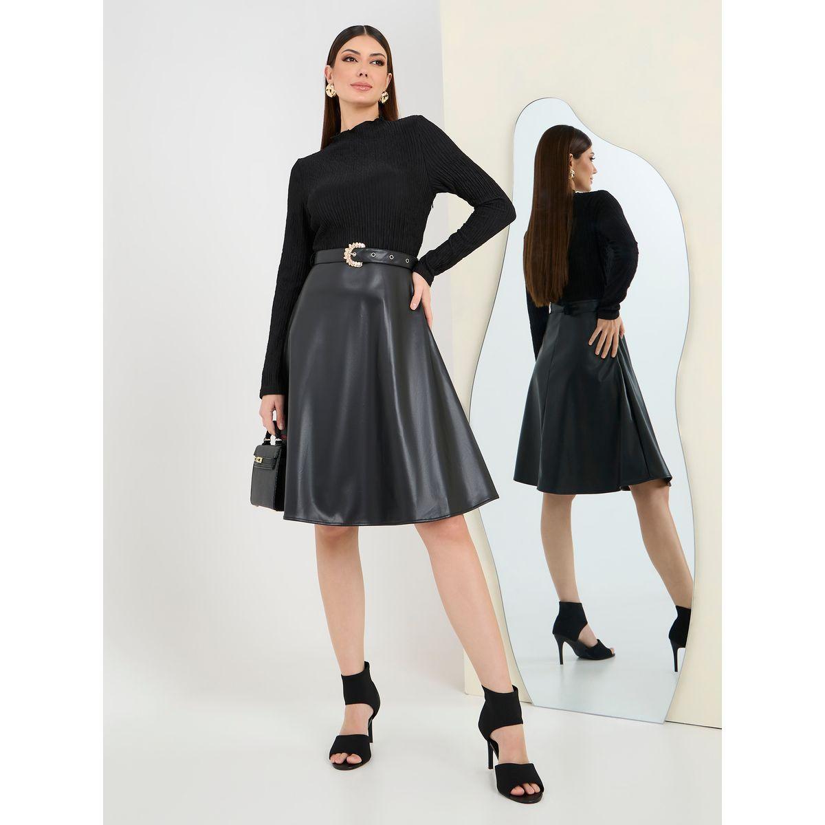 فستان بطول الركبة بمظهر جلد-women-clothing-dresses-image-1