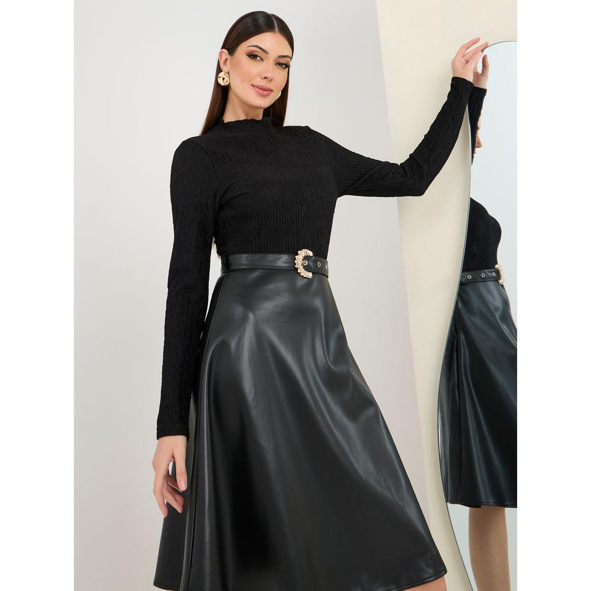 فستان بطول الركبة بمظهر جلد-women-clothing-dresses-image-2