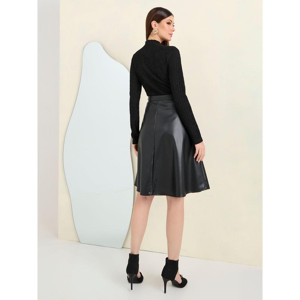 Styli Leather Look Skirt Twofer Knee Length Dress-women-clothing-dresses-image-4