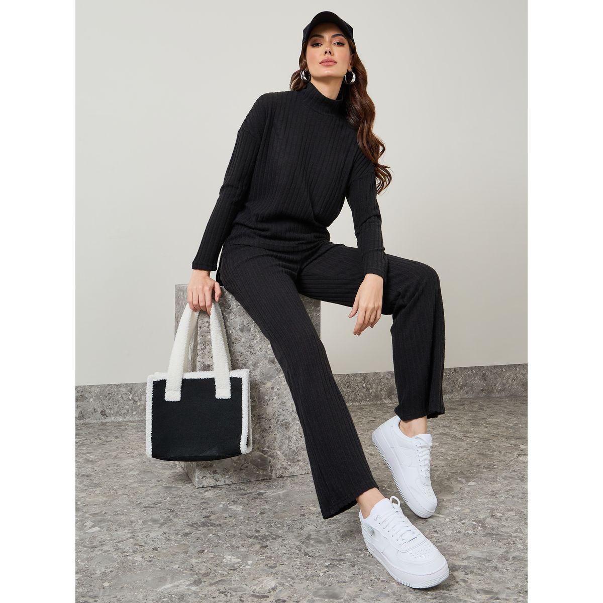 Styli High Neck High Low Hem Top & Straight Leg Pants Co-Ords-women-clothing-coordsets-image-1