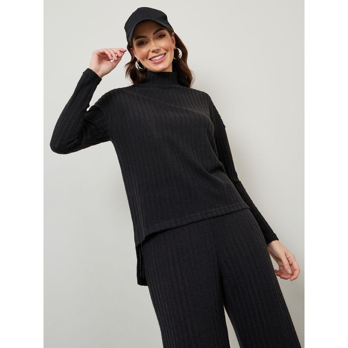 Styli High Neck High Low Hem Top & Straight Leg Pants Co-Ords-women-clothing-coordsets-image-3