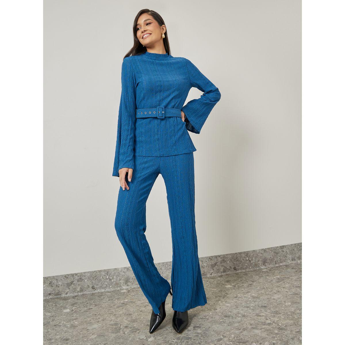 طقم منسق من ( بنطال + بلوزة بنمط لف )-women-clothing-coordsets-image-2
