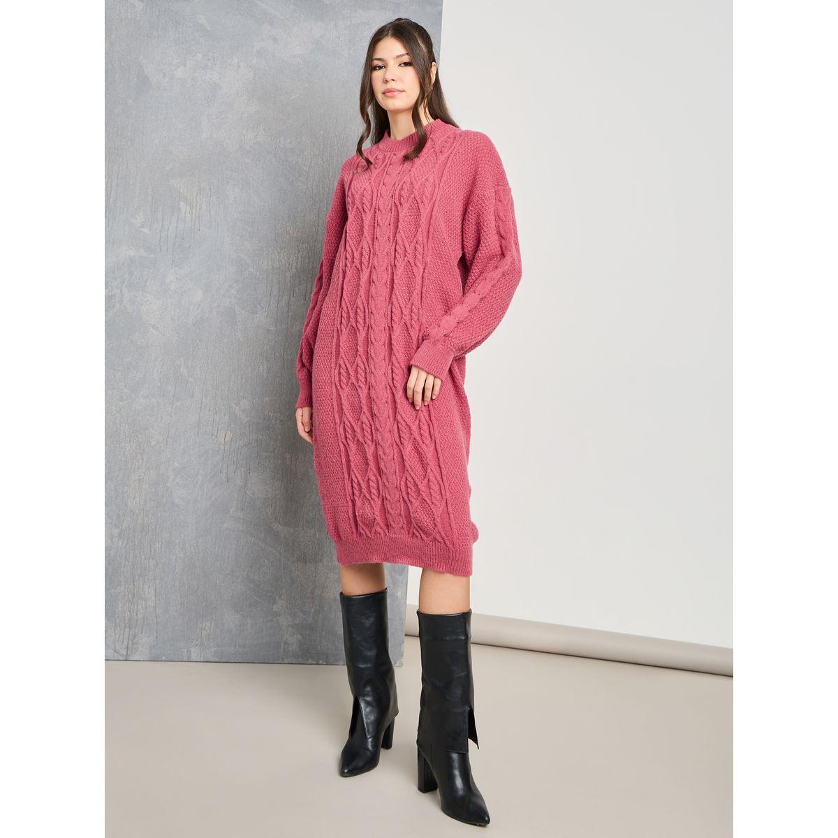 فستان ميدي بياقة دائرية-women-clothing-dresses-image-1