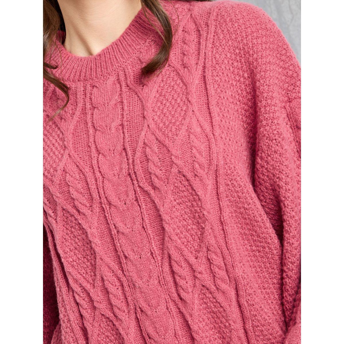 Styli Cable Knit Round Neck Sweater Midi Winter Dress-women-clothing-dresses-image-3