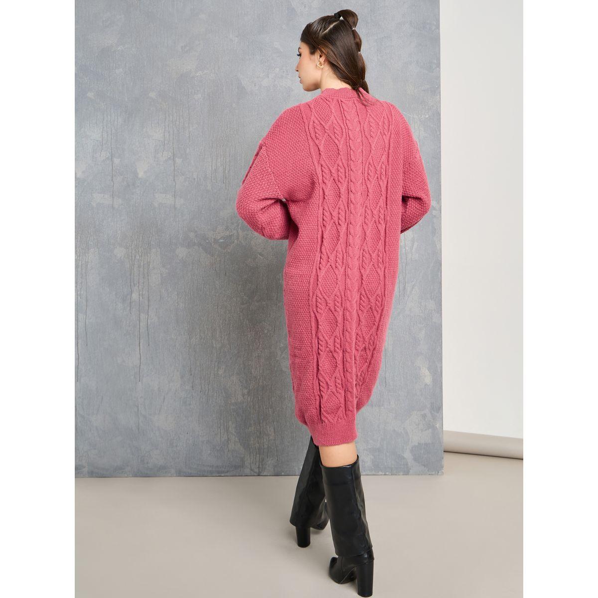 Styli Cable Knit Round Neck Sweater Midi Winter Dress-women-clothing-dresses-image-4