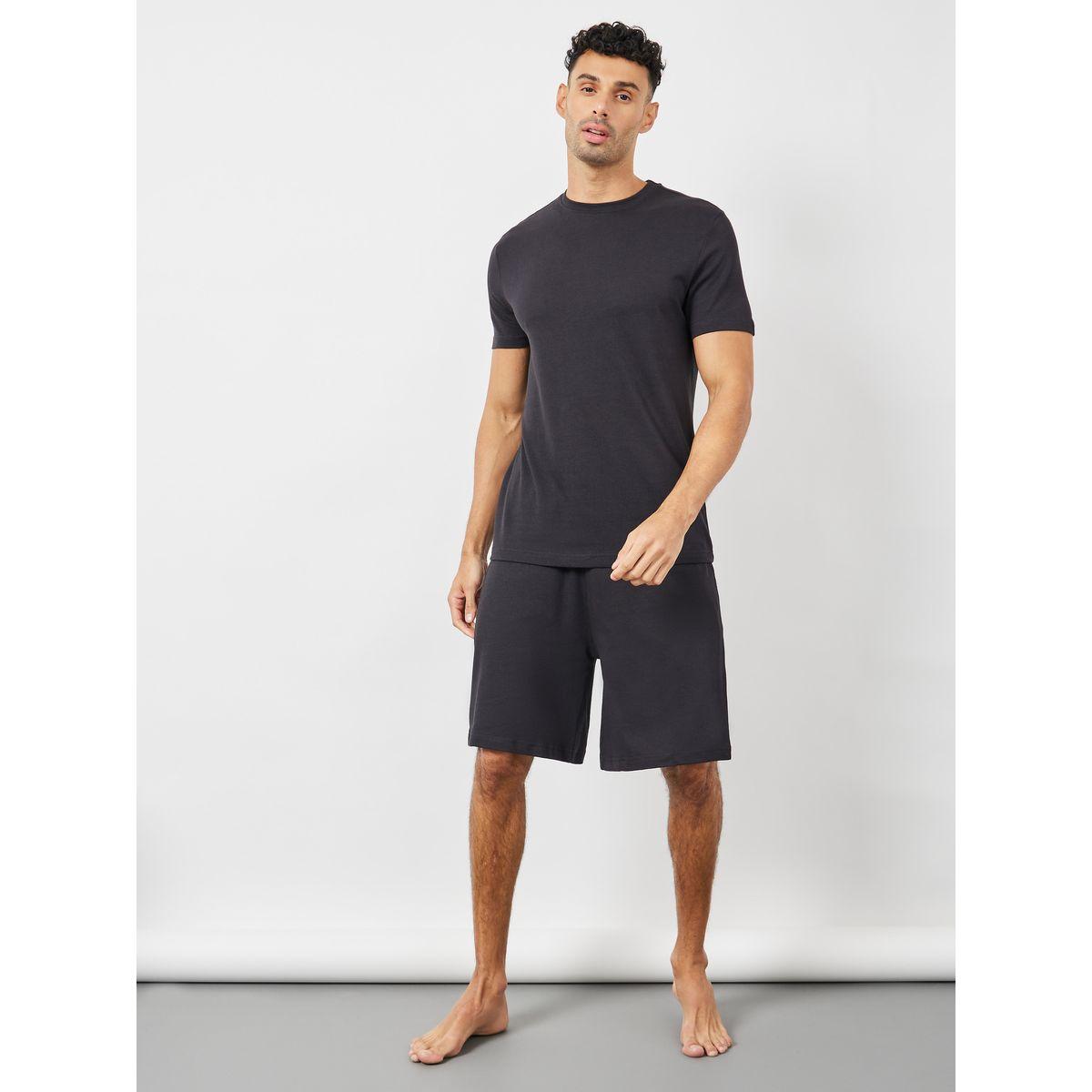Styli Limited Solid Round Neck T-Shirt & Shorts Set-men-clothing-nightwear-sets-image-2