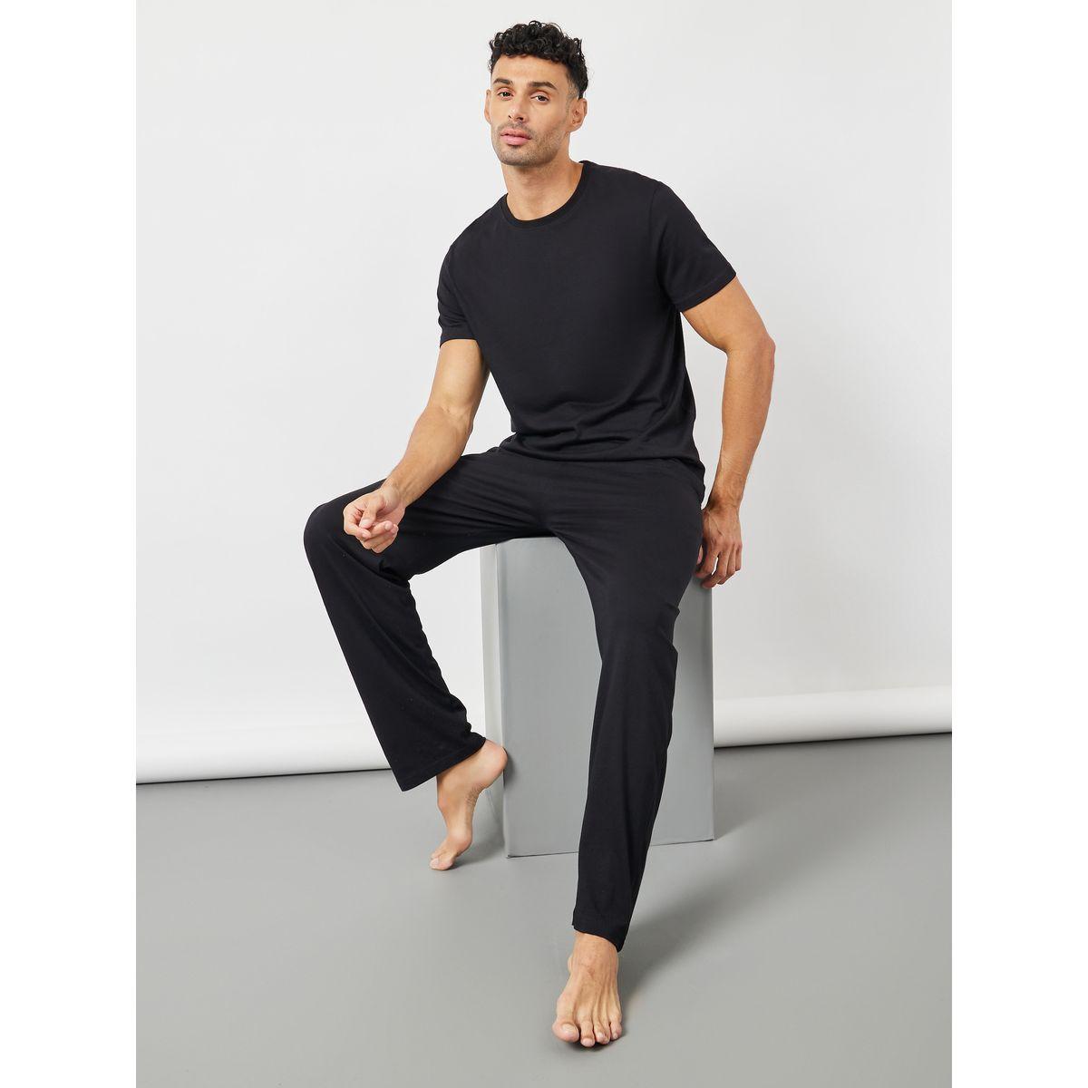 Styli Limited Solid Round Neck T-Shirt & Pyjama Set-men-clothing-nightwear-sets-image-1