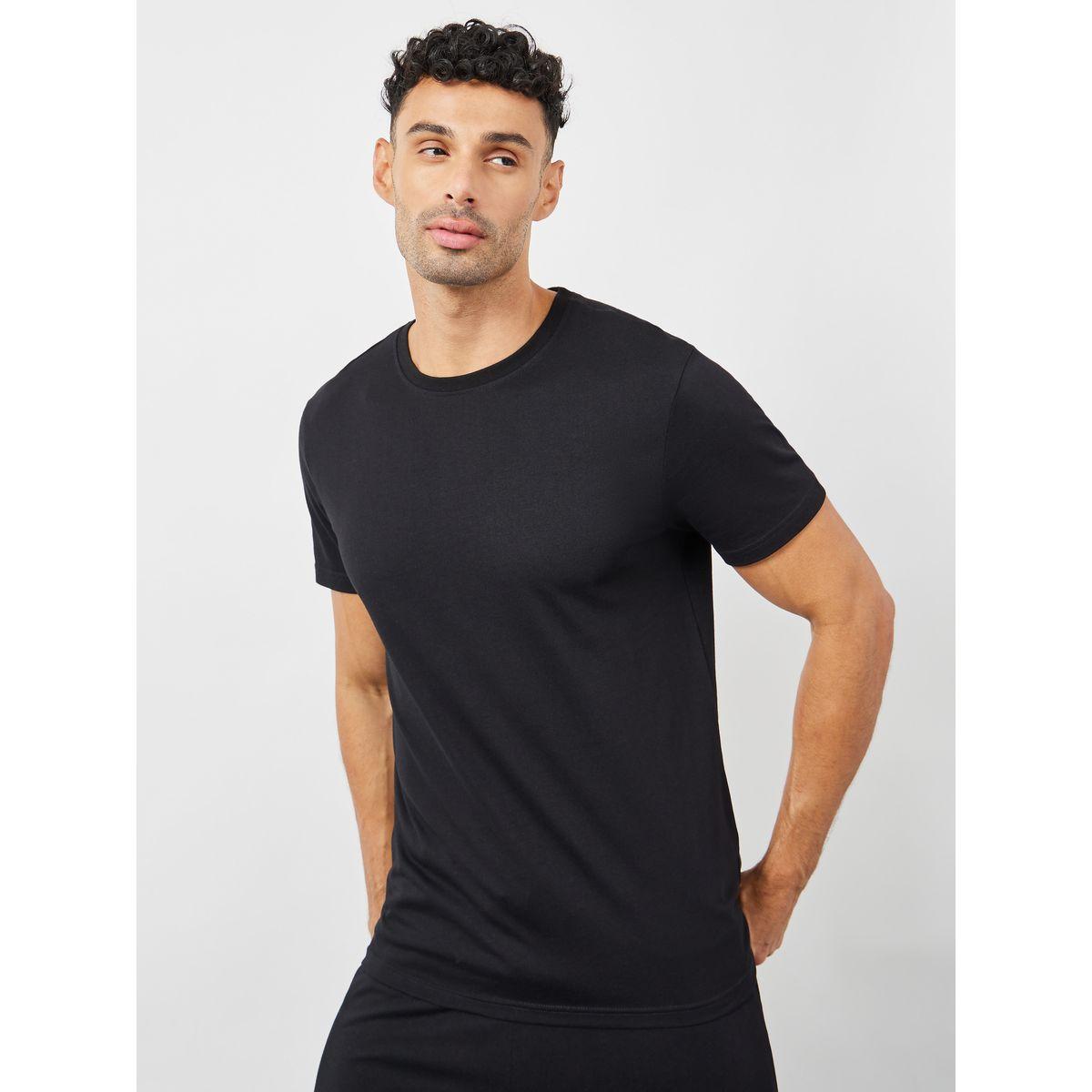 Styli Limited Solid Round Neck T-Shirt & Pyjama Set-men-clothing-nightwear-sets-image-3