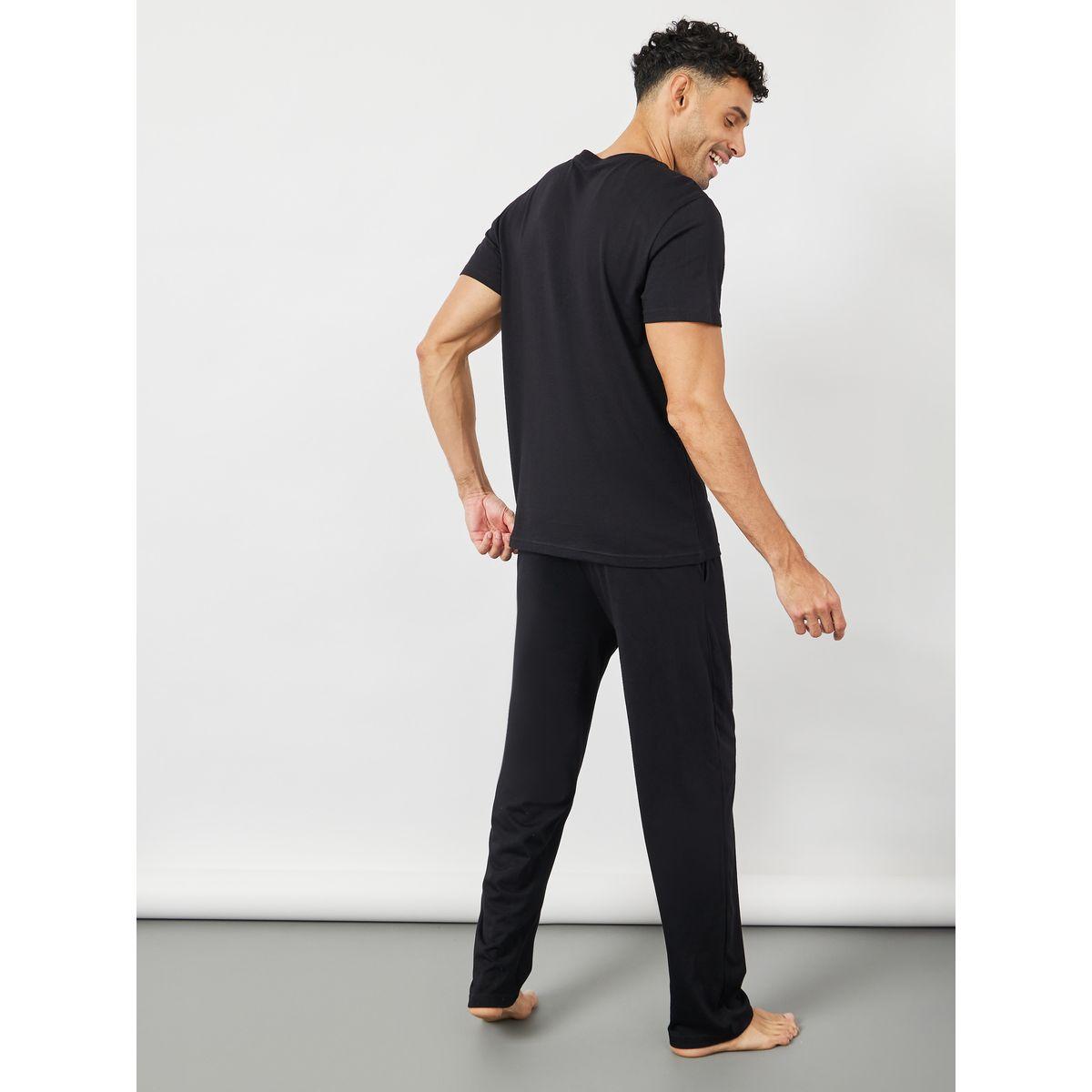 Styli Limited Solid Round Neck T-Shirt & Pyjama Set-men-clothing-nightwear-sets-image-6
