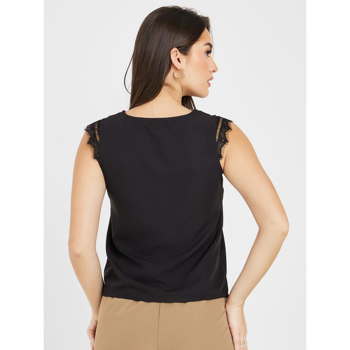 Styli Lace Trim V Neck Regular Fit Cami Top-women-clothing-tshirts-image-5