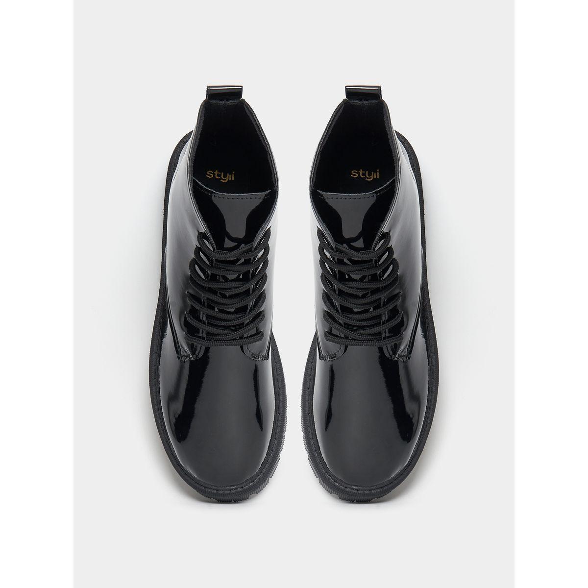 Styli Chunky Sole Ankle Length Patent Boots-women-shoes-boots-image-5